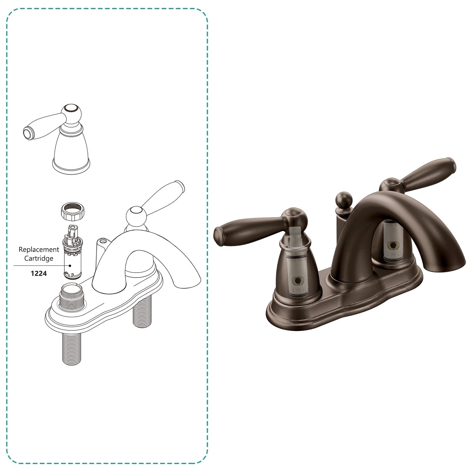 1224 1224B Faucet Cartridge Replacement Compatible with Moen Two Handle Faucets Replacement Kit For Most Double Handle Moen Faucets and Tub/Showers Repair Kit,2 Pack