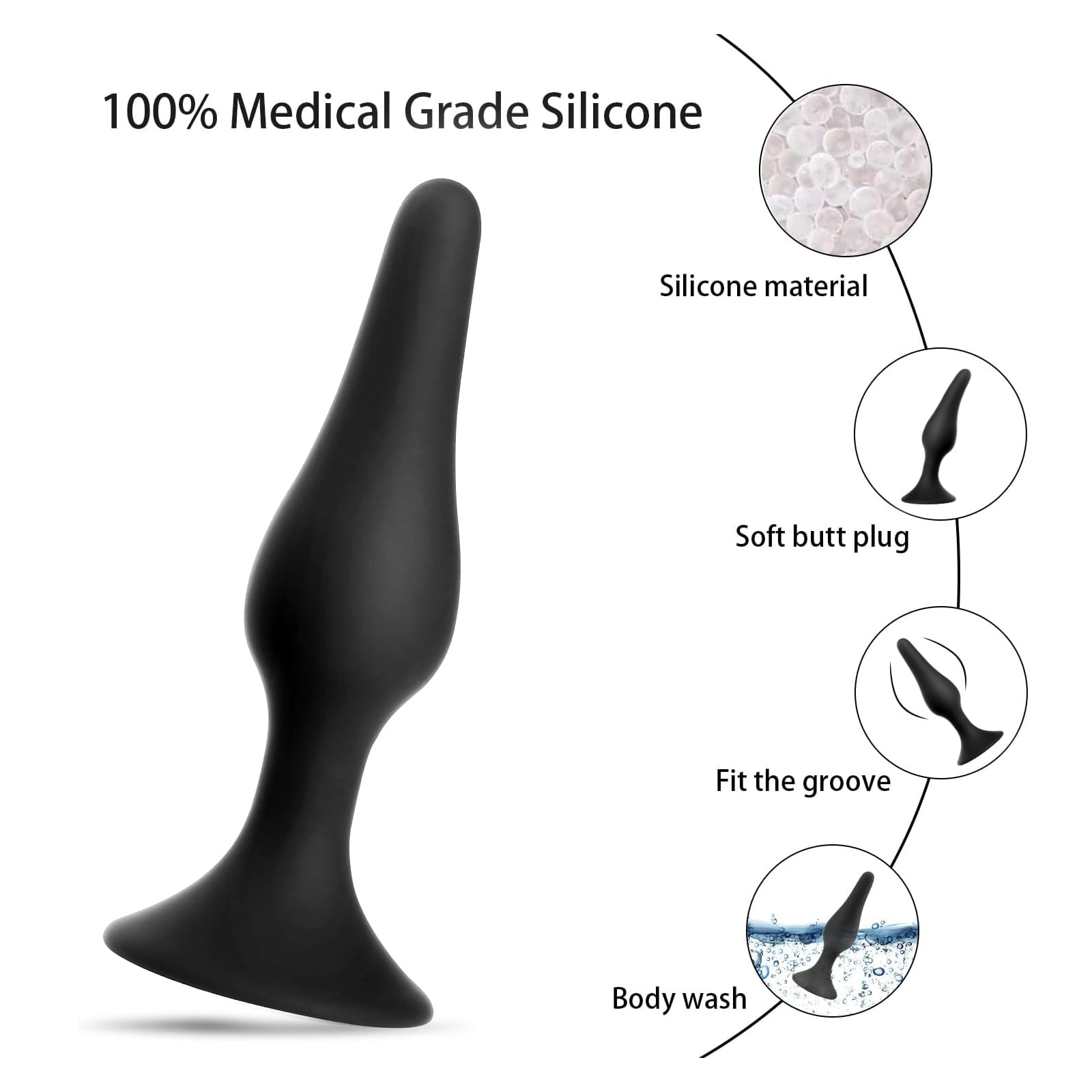 Hisionlee Sex Toys 5PCS Anal Plug Set Silicone Anal Butt Plug Adult Sex Toys for Women,Men and Beginners(Black)