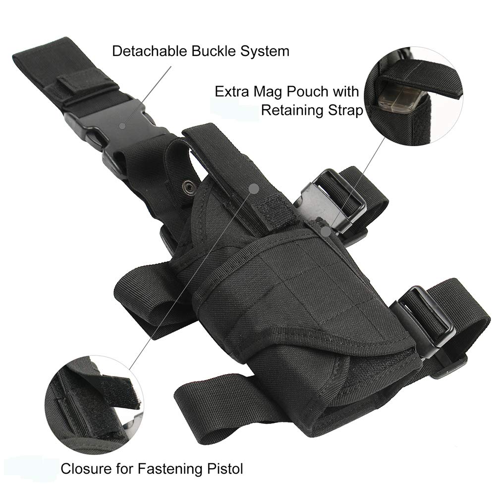 Nehostertfy Adjustable Drop Leg Holster Black Tactical Thigh Holster for Pistols Right Hand