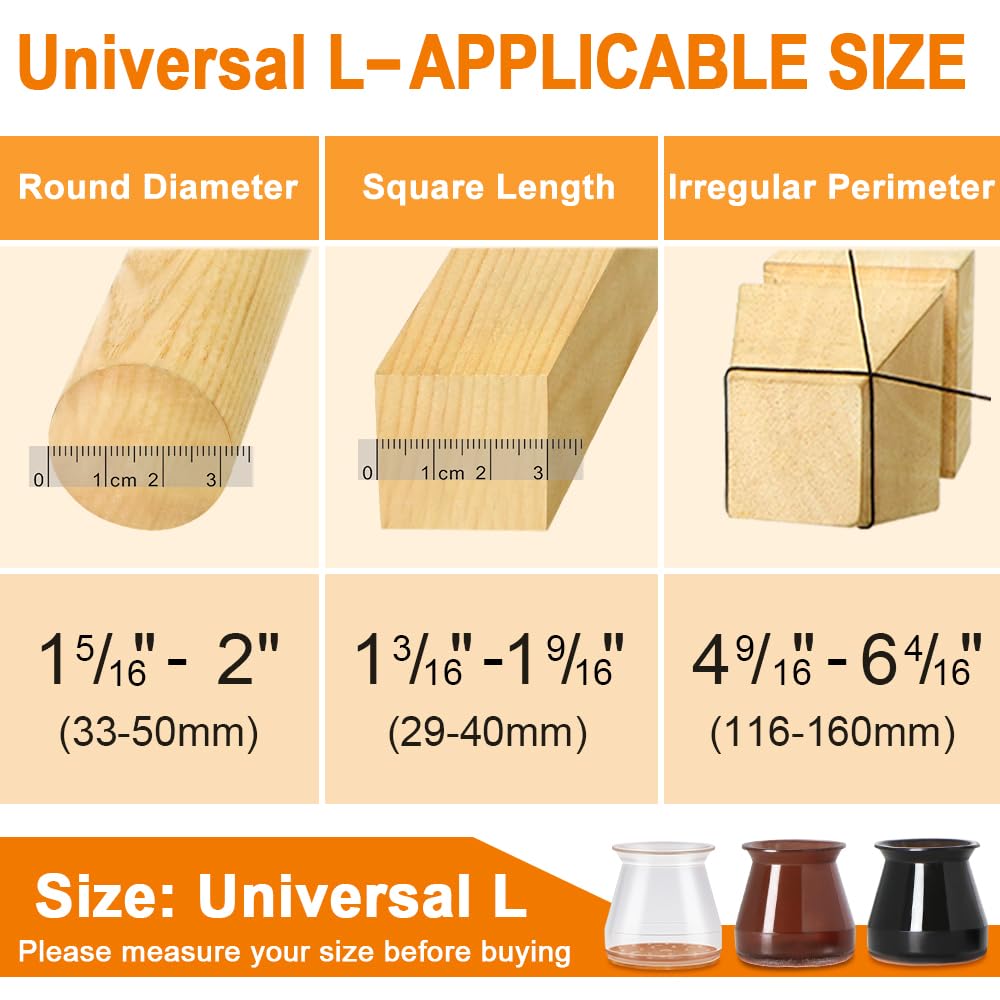 24 Pcs Chair Leg Floor Protectors for Hardwood Floors Silicone Covers to Protect Wood Tile Floors Felt Pads Furniture Leg Caps Anti-Scratch Reduce Noise (Fit:1.3"-2")
