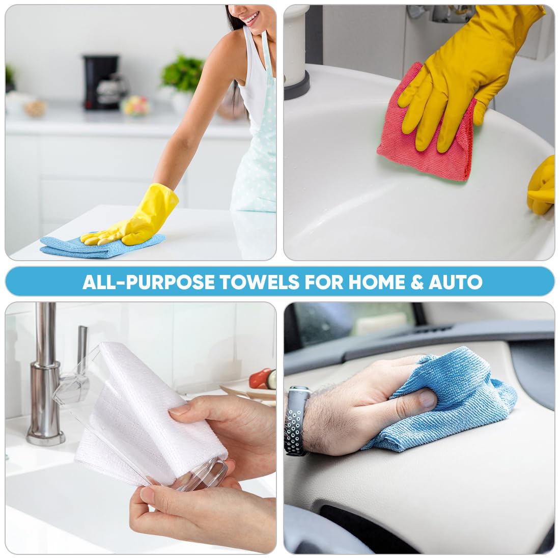 AIDEA Microfiber Cleaning Cloth Roll, Blue Shop Towels 55 Sheets Washable, Microfiber Towels for Cars, Blue Rags Reusable Paper Towel for Automotive, Workshop, House, Kitchen, Cleaning Supplies11×9"