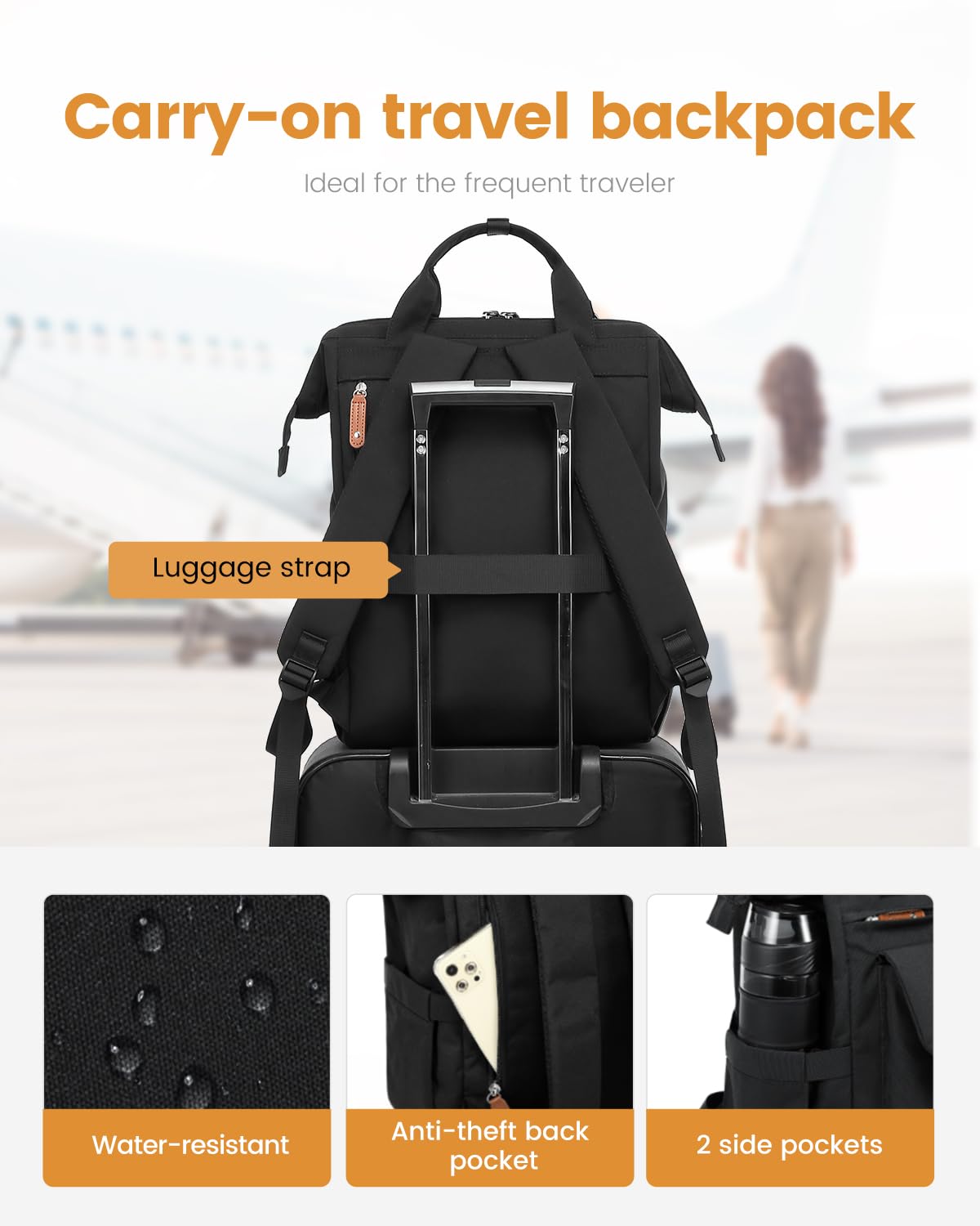 LOVEVOOK Laptop Backpack for Women, School Backpack for Teen Girls, Work Travel Backpack Purse, Commuter Business Computer Bag Teacher Nurse Bags, College Student Bookbag, 15.6 Inch, Black-brown