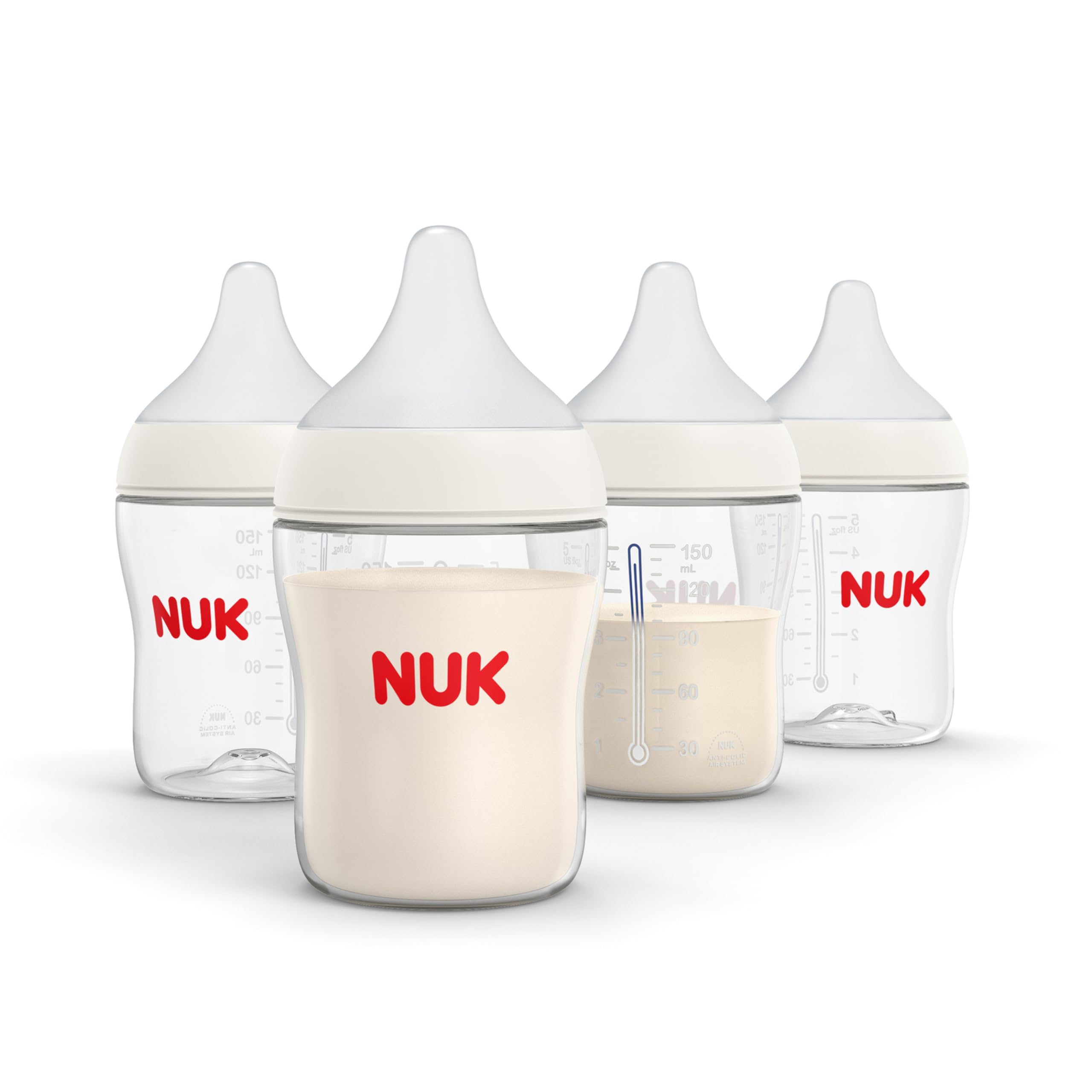 NUK Perfect Match Slow Flow 2-in-1 Natural and Anti-Colic Bottle, 5oz., 4 Pack, BPA Free