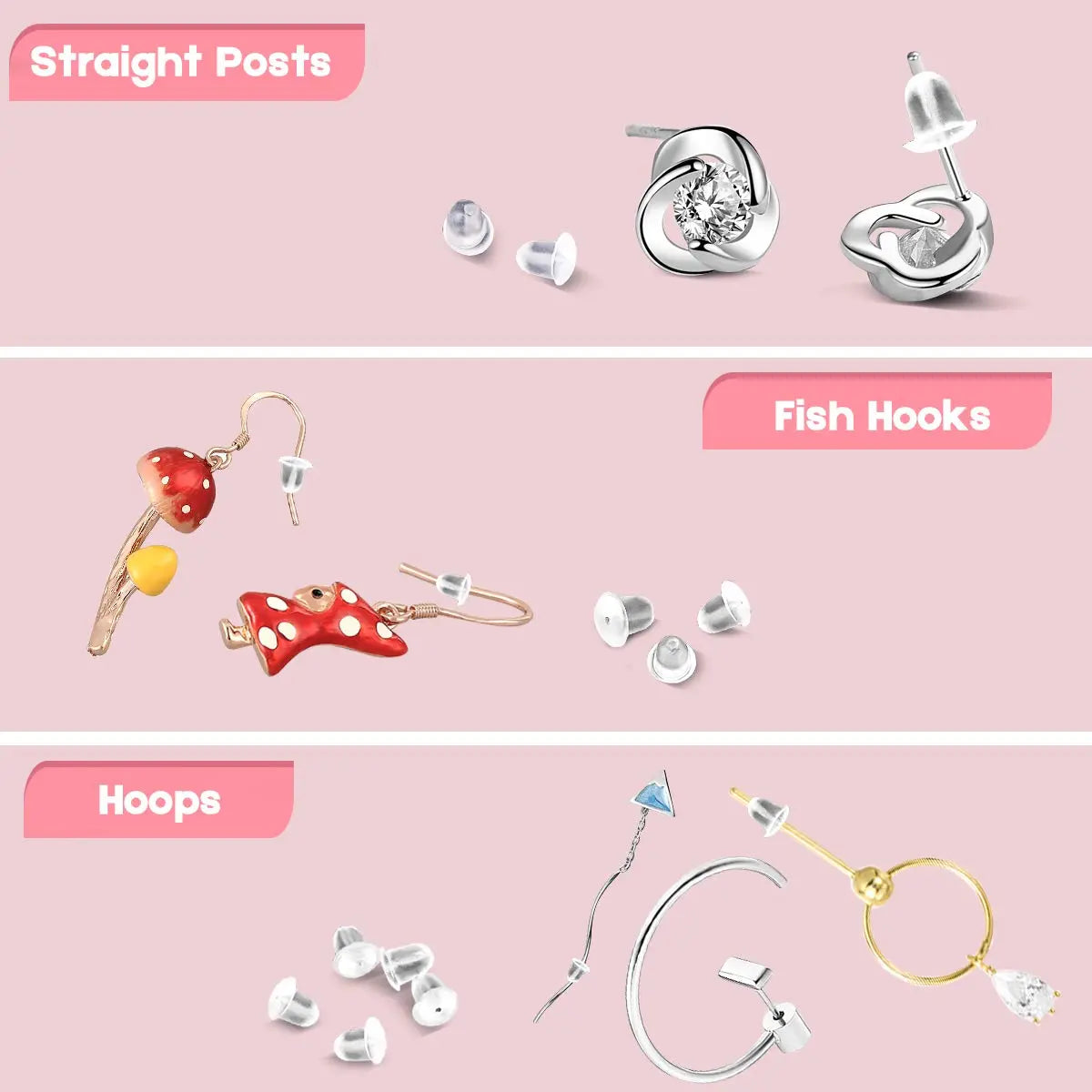iBayam Silicone Earring Backs Earring Backings 1200 Pcs Soft Clear Ear Safety Back Pads Backstops Clutch Stopper Replacement for Fish Hook Earring Studs Hoops, Diameter 4mm