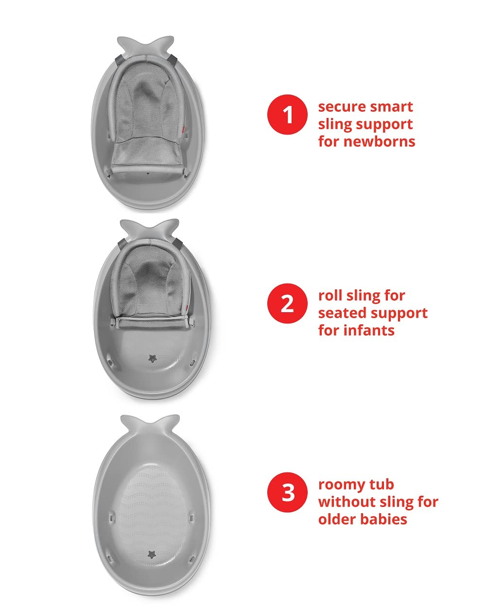 Skip Hop Infant Bath Tub 3-Stage Grow With Baby Smart Sling MOBY Bathtub Grey Age 0+