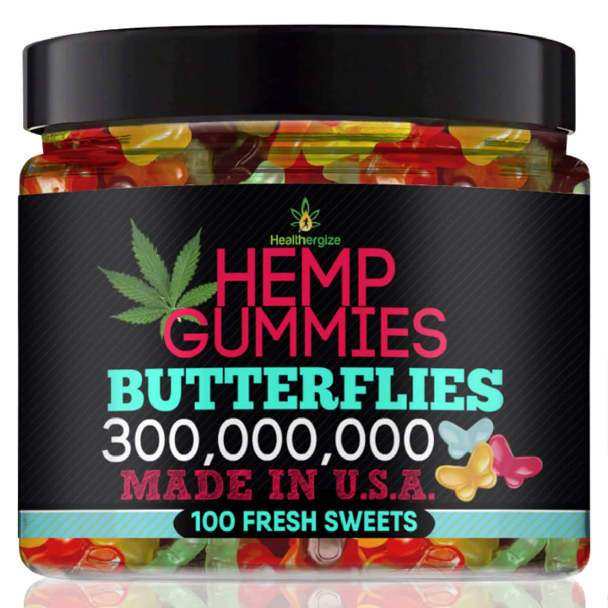 Healthergize Hemp Gummies Premium-Delicious Butterflies Gummy Bear Edibles-Fresh Fruity Flavors-Natural Candy Peace and Relaxation-for Sleep, Calm, Relax-Made in USA-100 Count