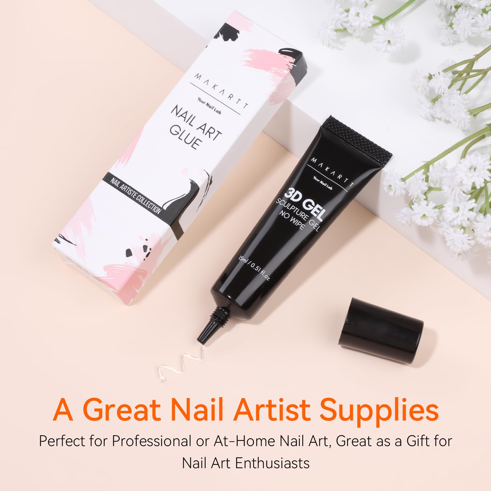 Makartt 3D Gel Nail Art - 3D Nail Gel Sculpting Gel Nail Glue 15g No Wipe Clear Gel Polish for Nail Designs DIY Nail Art Glue for Drawing, Molding, Sculpture, Gems and Decoration