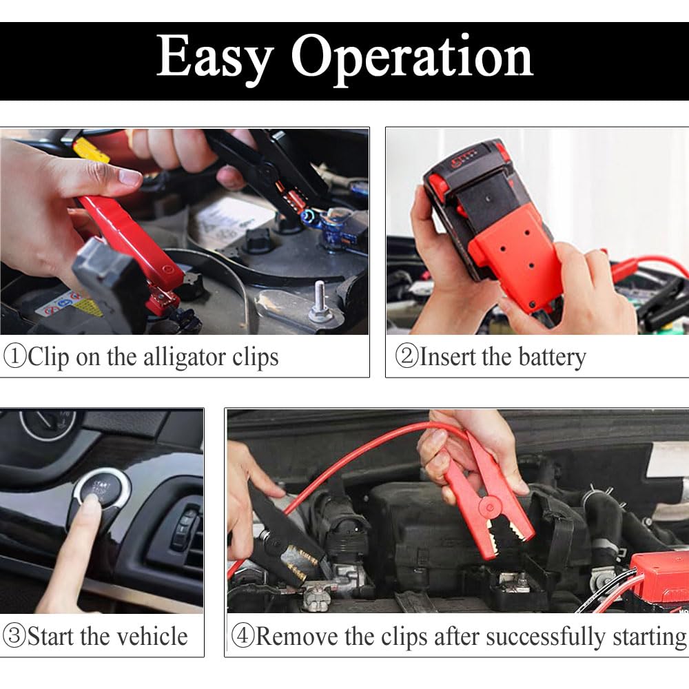 GRZWAYS Jumper Cables alligator clips Compatible with Mil.waukee M18 18V Batteries, Silicone wire 8AWG 2FT Automotive Booster Cables for Jump Starting Tool Battery, Temperature resistance 392℉ 200℃