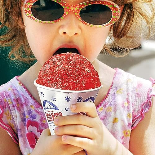 Concession Essentials 100 Count 6oz Snow Cone Cups with 100 8" Neon Spoon Straws, Pack of 200ct (100 cups/100 straws)