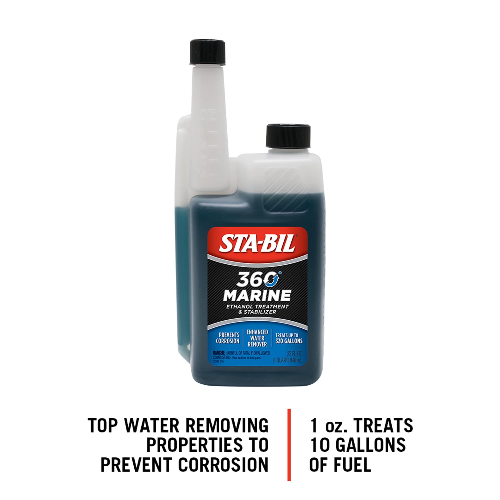STA-BIL 360 Marine Ethanol Treatment & Fuel Stabilizer - Prevents Rust and Corrosion, Helps Clean Fuel System For Improved In-Season Performance, Treats Up To 320 Gallons, 32oz (22240) , Blue