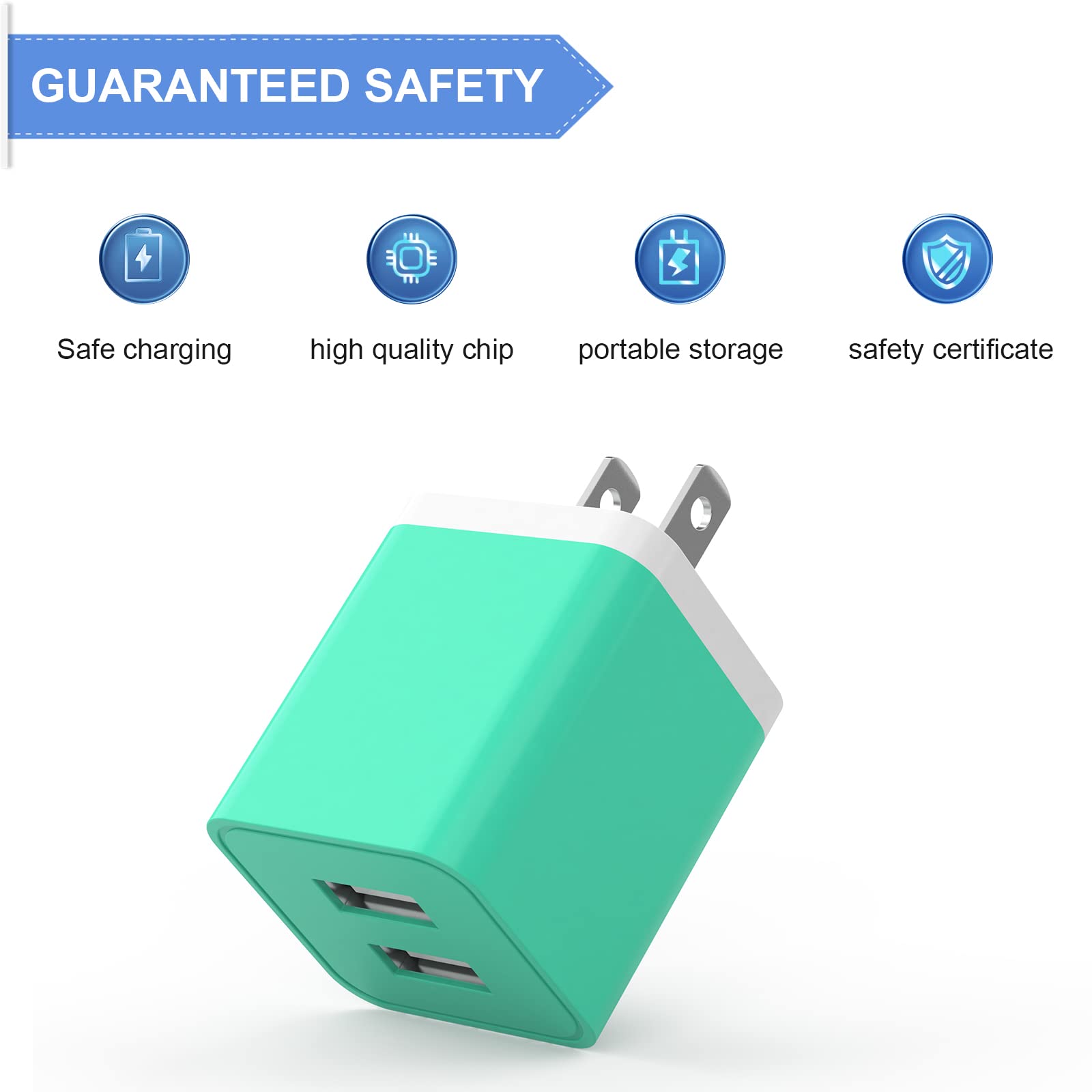 6Pack USB Wall Charger, iGENJUN 2.4A Dual USB Port Cube Power Plug Adapter Fast Phone Charger Block Charging Box Brick for iPhone 17/17 Pro/17 Pro Max/16, Samsung Galaxy, Pixel, LG, Android-Colorful