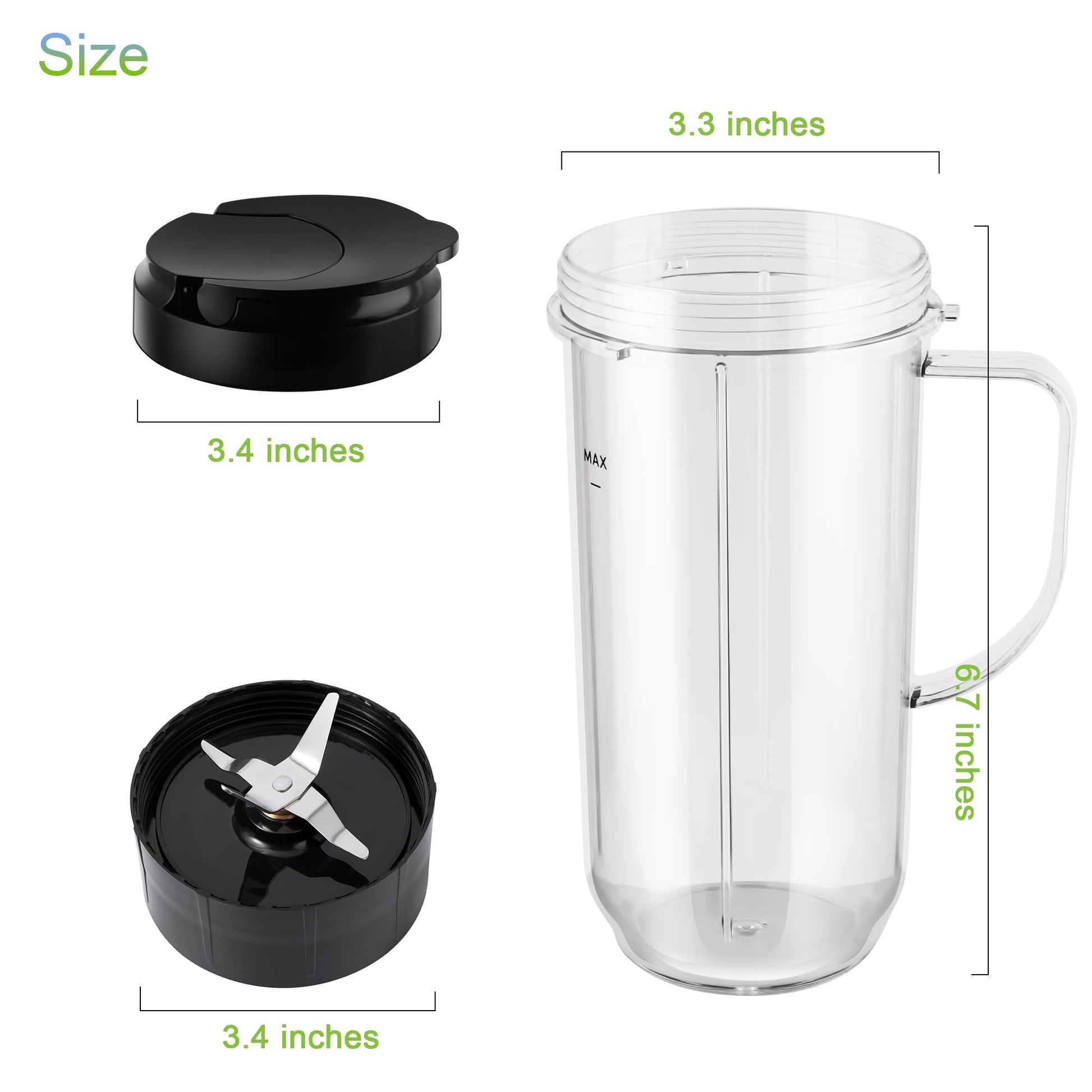 5-piece Magic Bullet Blender Cups, Tall 22oz Cup with Flip-Top To-Go Lid, Cross Blade, Blender Replacement Parts, Mug with Handle Compatible with Magic Bullet 250w MB1001