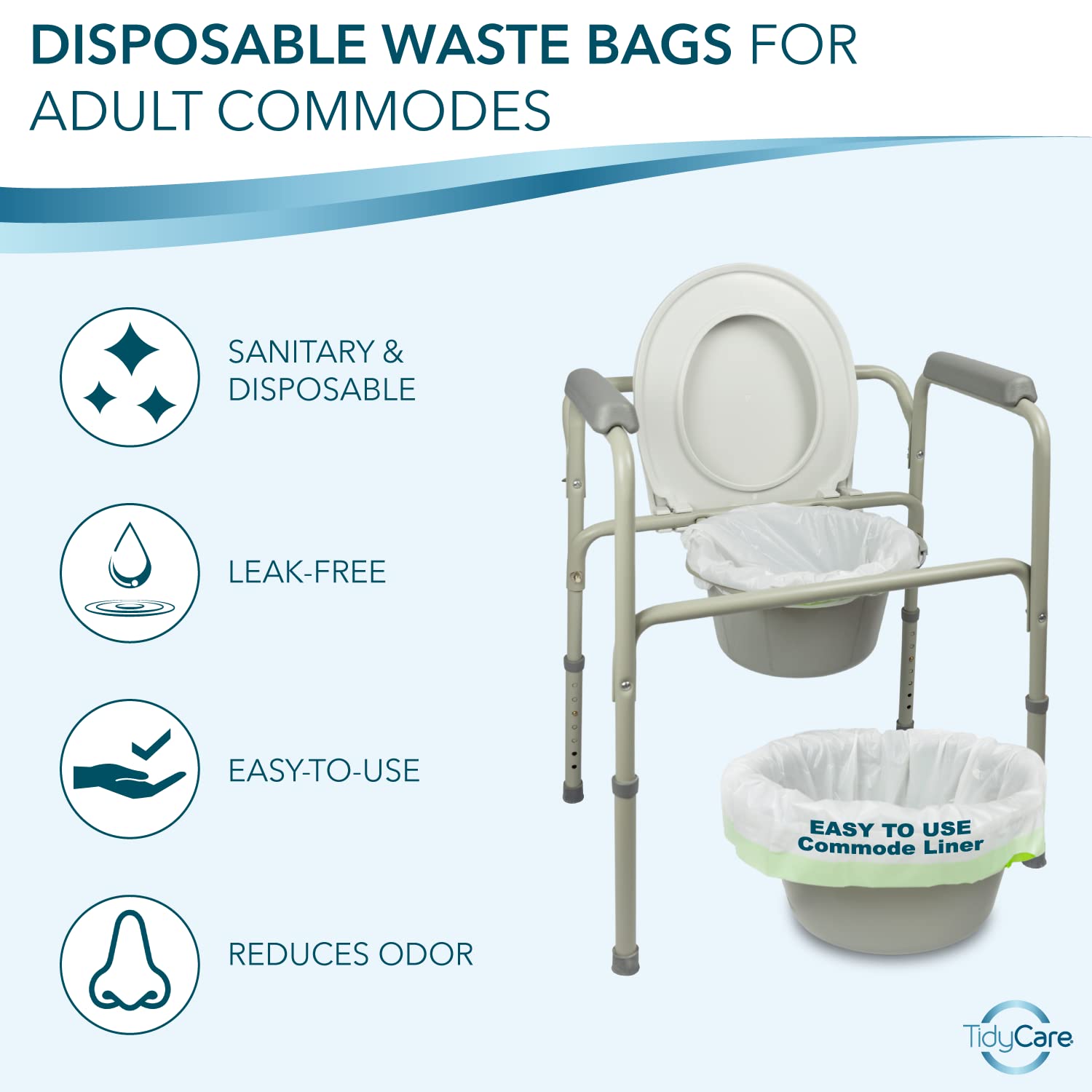 TidyCare Disposable Bedside Commode Liners for Adult Portable Toilet Chair Seat Bucket and Bedpan | Value Pack of 48 Waste Bags | Universal Fit Liners for Home Medical Care