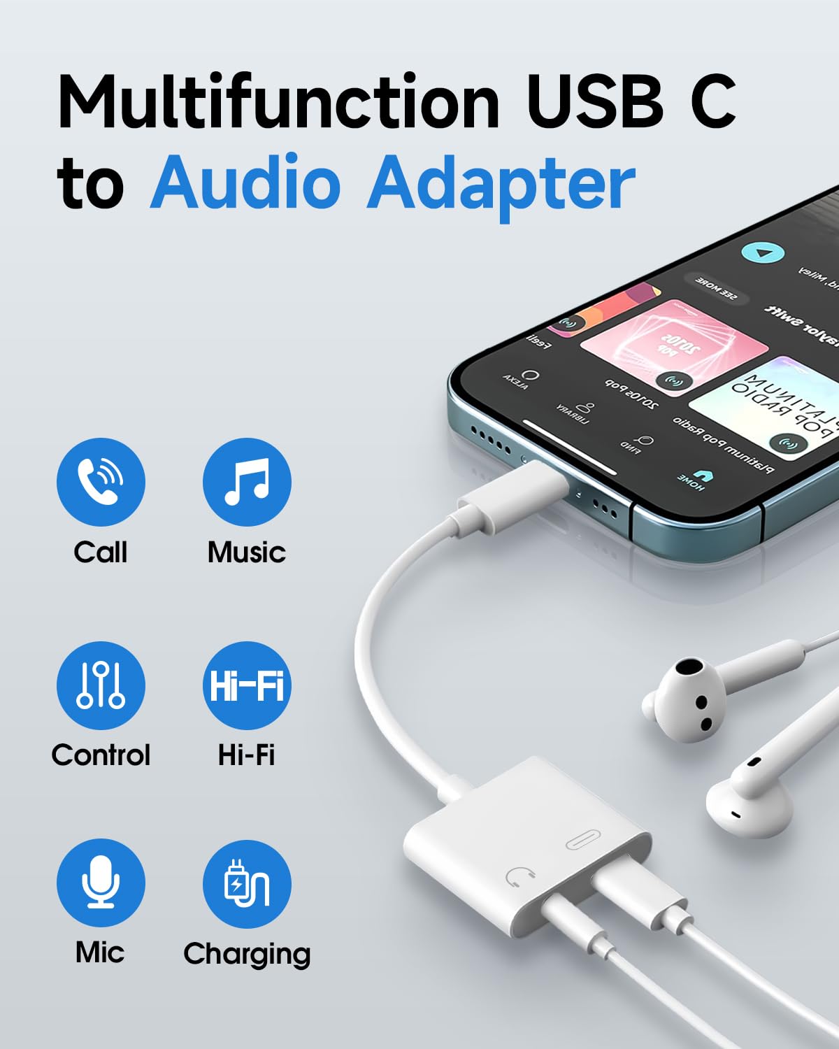 USB C to 3.5mm Headphone and Charger Adapter, 2-Pack Type C to Aux Jack Dongle Cable Cord with PD Fast Charging for iPhone 15/16 Pro/Max/Plus, iPad, Samsung Galaxy S22/S23/S24 Ultra, Note 20