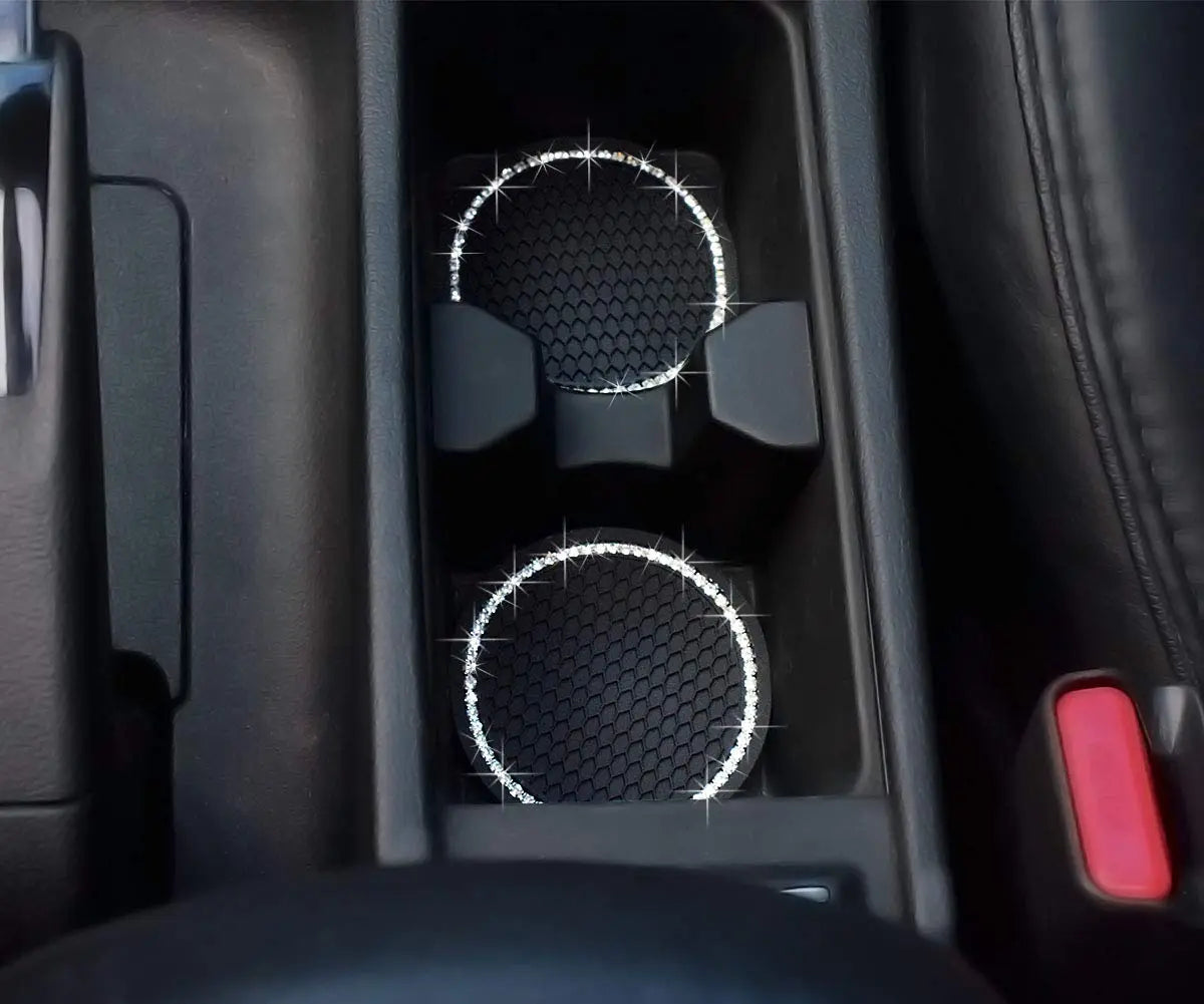 DBlosp Car Cup Holder Coasters, Bling Cup Holder Insert Coaster Car Interior Accessories-2.75 inch Silicone Anti Slip Crystal Rhinestone Car Coaster-Universal (Pack of 2)
