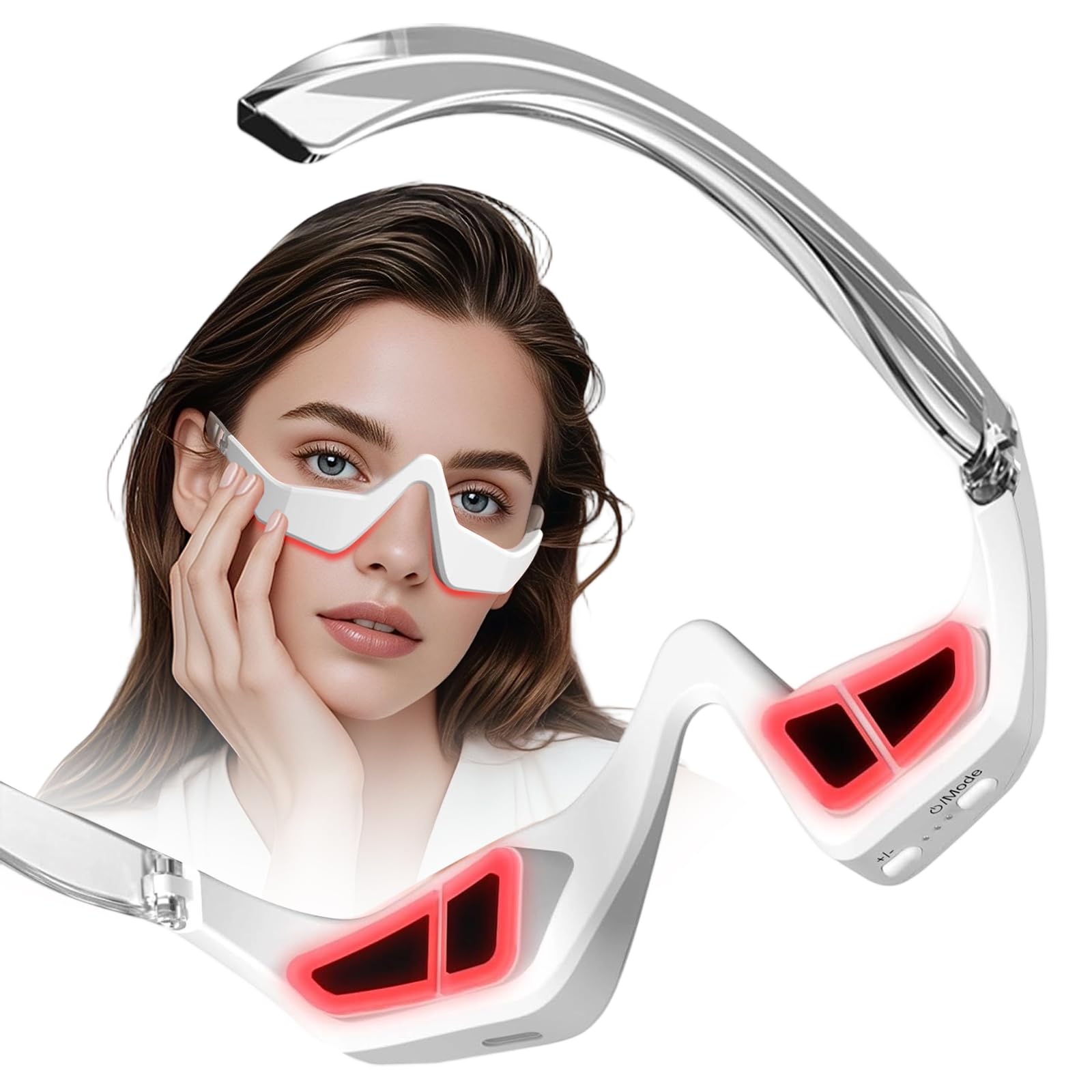 Under Eye Red Light Therapy, 4 Modes Red Light Under Eye Therapy Glasses Microcurrent Eye Massager, Red Light Therapy for Eyes Bags Dark Circles Puffiness Wrinkles Fine Lines, Relieving Eye Fatigue