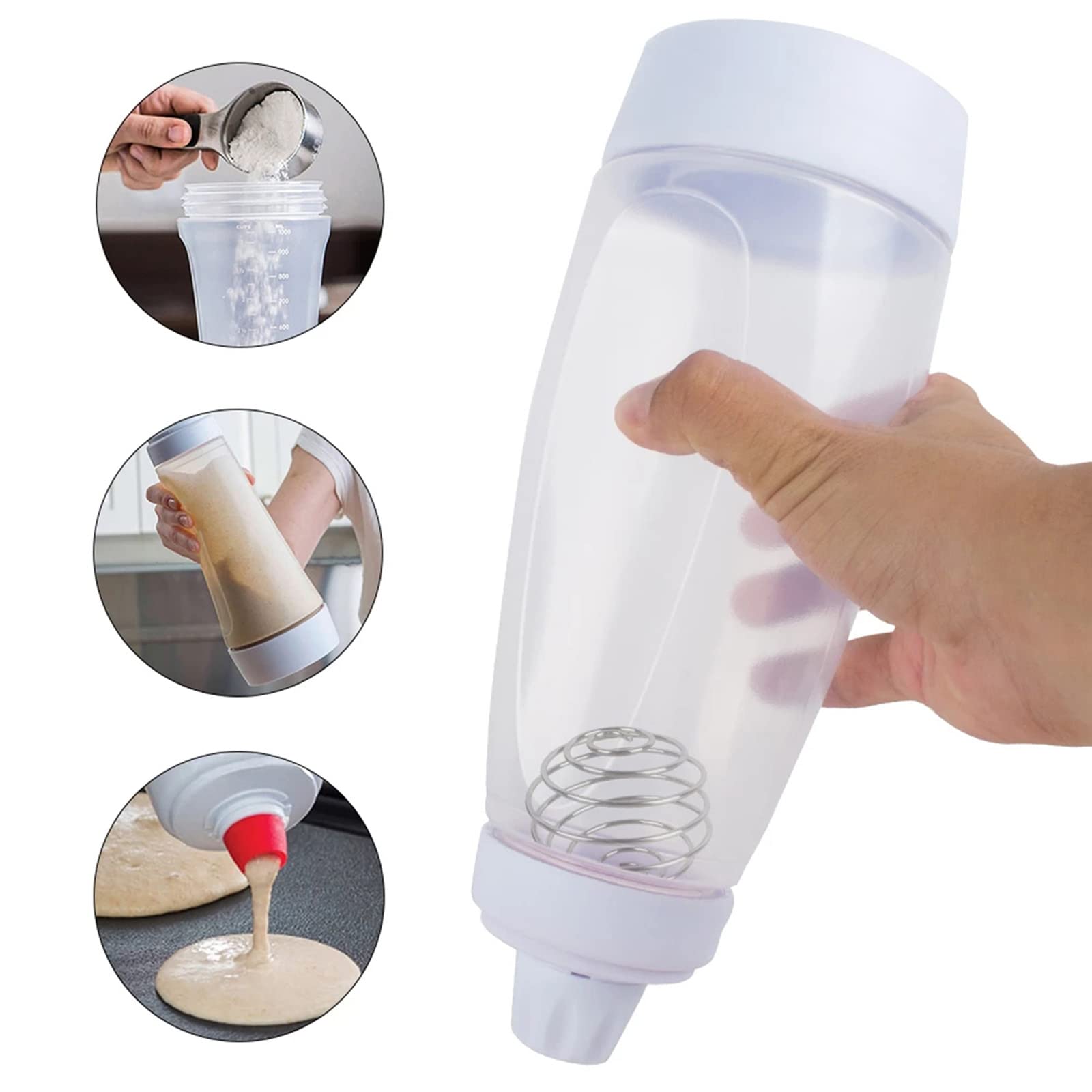 Pancake Batter Dispenser, Pancake Mix Dispenser with Whisk Ball and Stand Base, Pancake Batter Mixer with BlenderBall for Pancakes, Crepes, Waffle, Muffins, Qatayef, Cupcakes, and more
