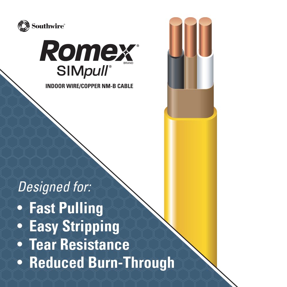 Southwire Romex Brand Simpull Solid Indoor 12/2 W/G NMB Cable 100ft coil - SW# 28828228
