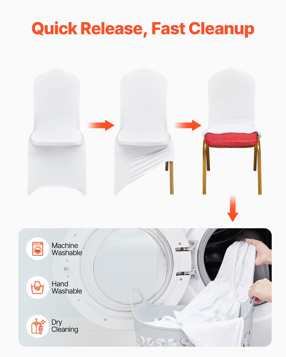 VEVOR 100 Pcs White Chair Covers Polyester Spandex Chair Cover Stretch Slipcovers for Wedding Party Dining Banquet Flat-Front Chair Covers