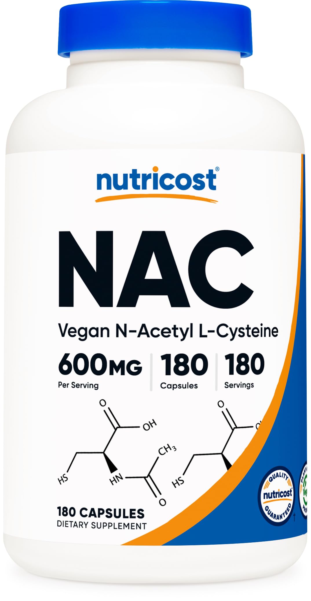 Nutricost N-Acetyl L-Cysteine (NAC) 600mg, 180 Capsules - Non-GMO, Gluten Free
