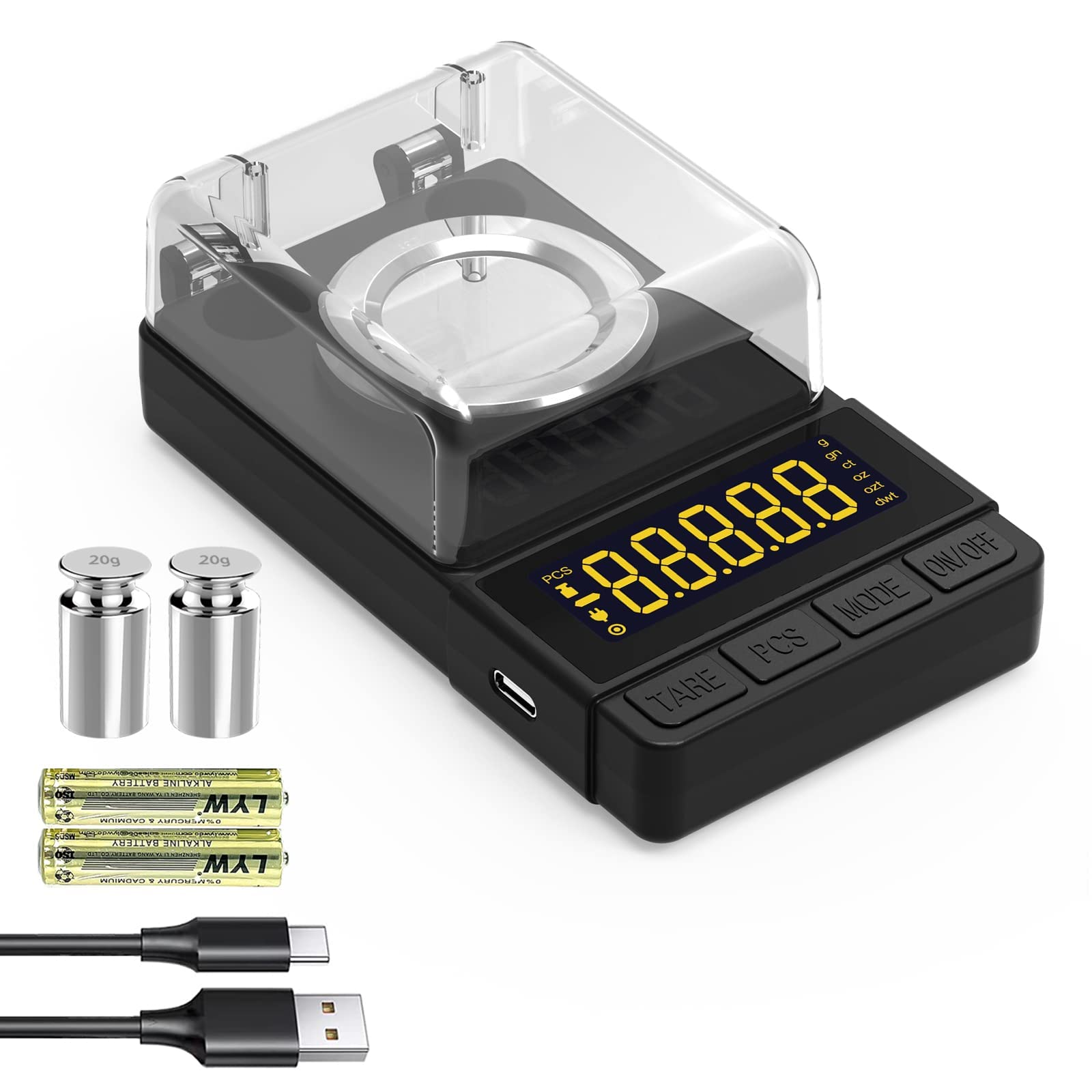 MAXUS Digital Milligram Scale 50g/0.001g, Compact Mg Scale with 20g Calibration Weight and Accessories, Black Powder Scale for Reloading