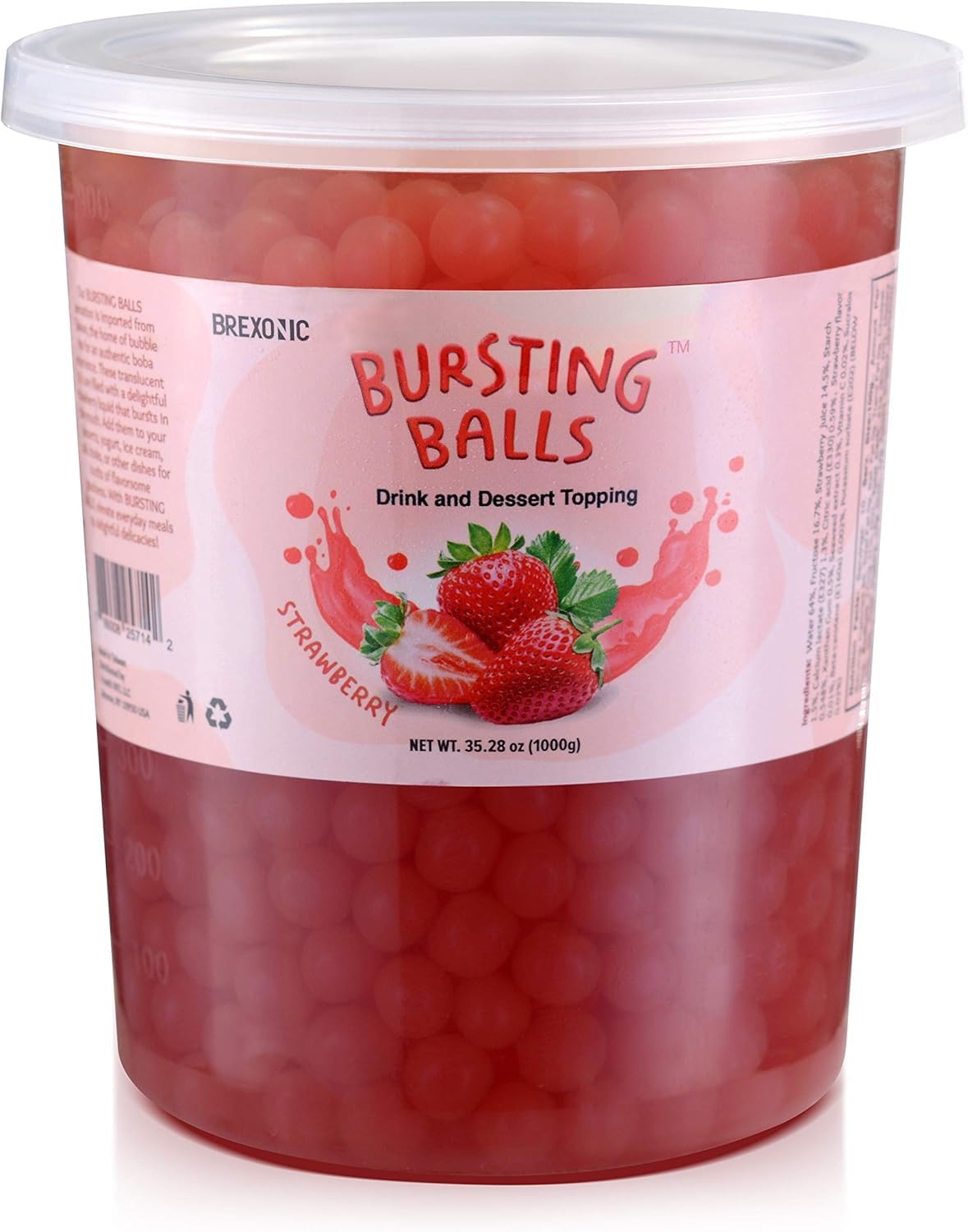 BREXONIC Boba Pearls Popping Bursting Boba, Tapioca Pearls For Bubble Tea (Strawberry , 2 LB 1 Pack)