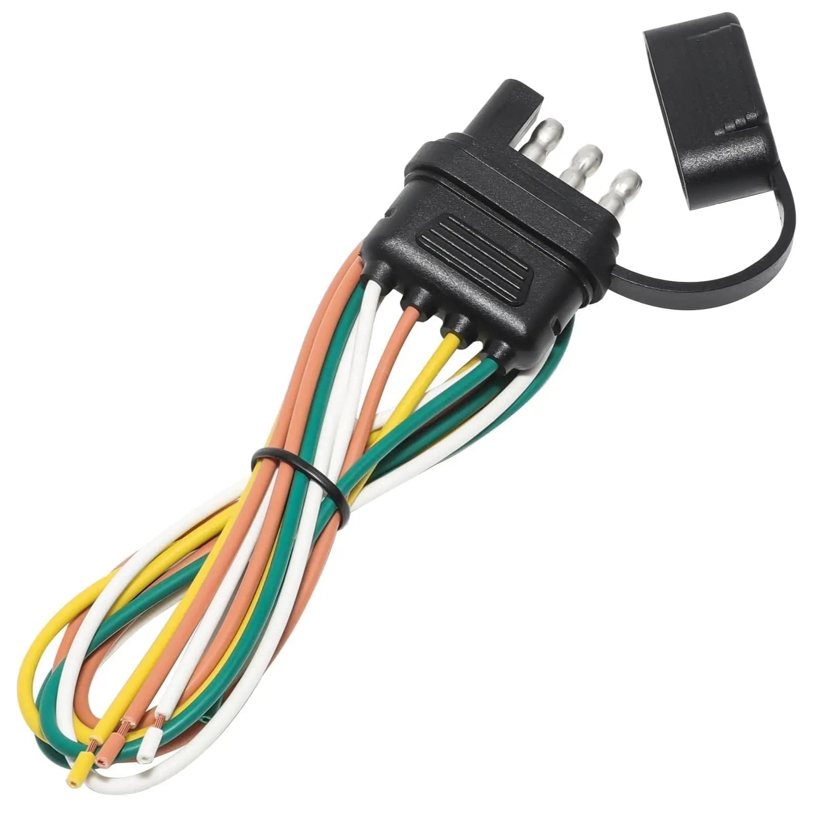MECMO 4-Way Flat Trailer End Connector 25 Inch, 16AWG 4 Prong Trailer Wiring Harness Plug with Dust Cover, Trailer-Side 4-Pin Trailer Light Plug Male End Replacement Connector for Trailer Hitch Wire
