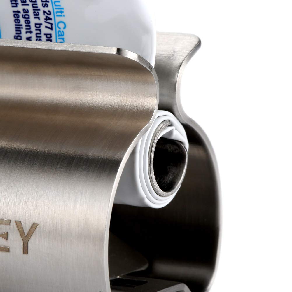 XYKEEY Set of 2 Toothpaste Squeezer Rollers, Metal Toothpaste Tube Wringer Seat Holder Stand (Stainless Steel)