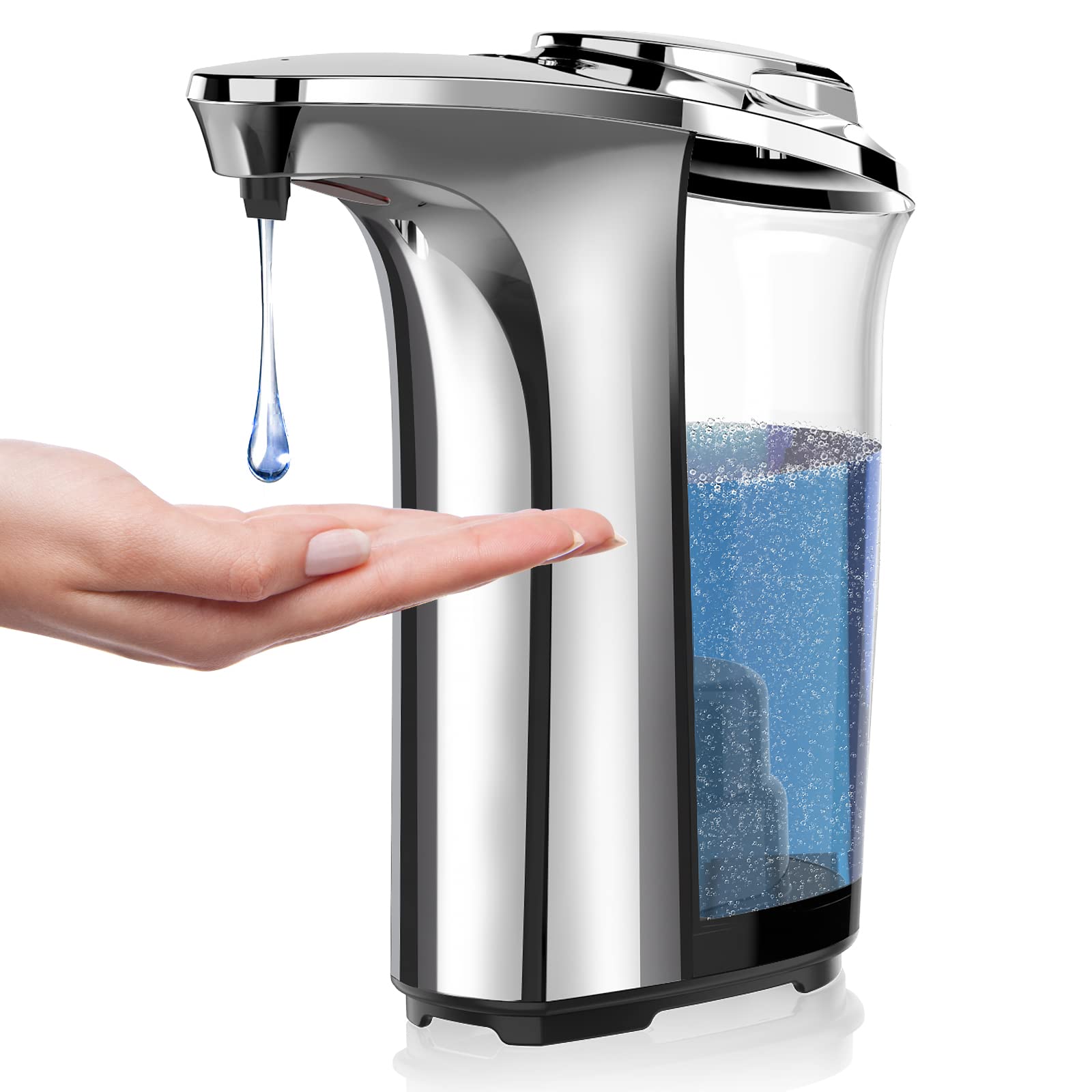 PZOTRUF Automatic Soap Dispenser, Touchless Dish Soap Dispenser 17oz/500ml with Infrared Sensor, 5 Adjustable Soap Levels, Liquid Dispenser for Bathroom Kitchen (Silver)