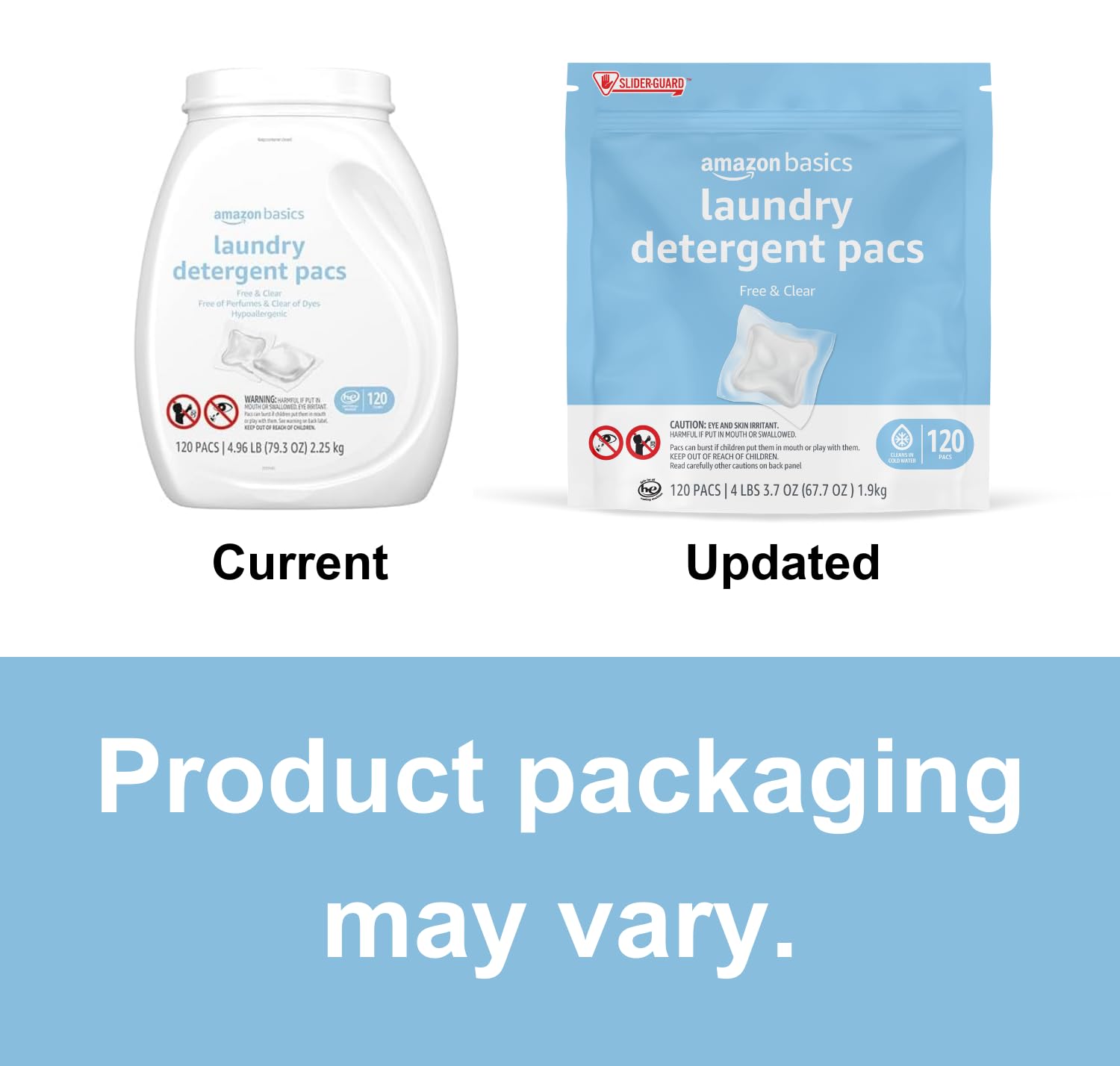 Amazon Basics Laundry Detergent Pacs, Hypoallergenic, Free & Clear, 120 Count (New Packaging)
