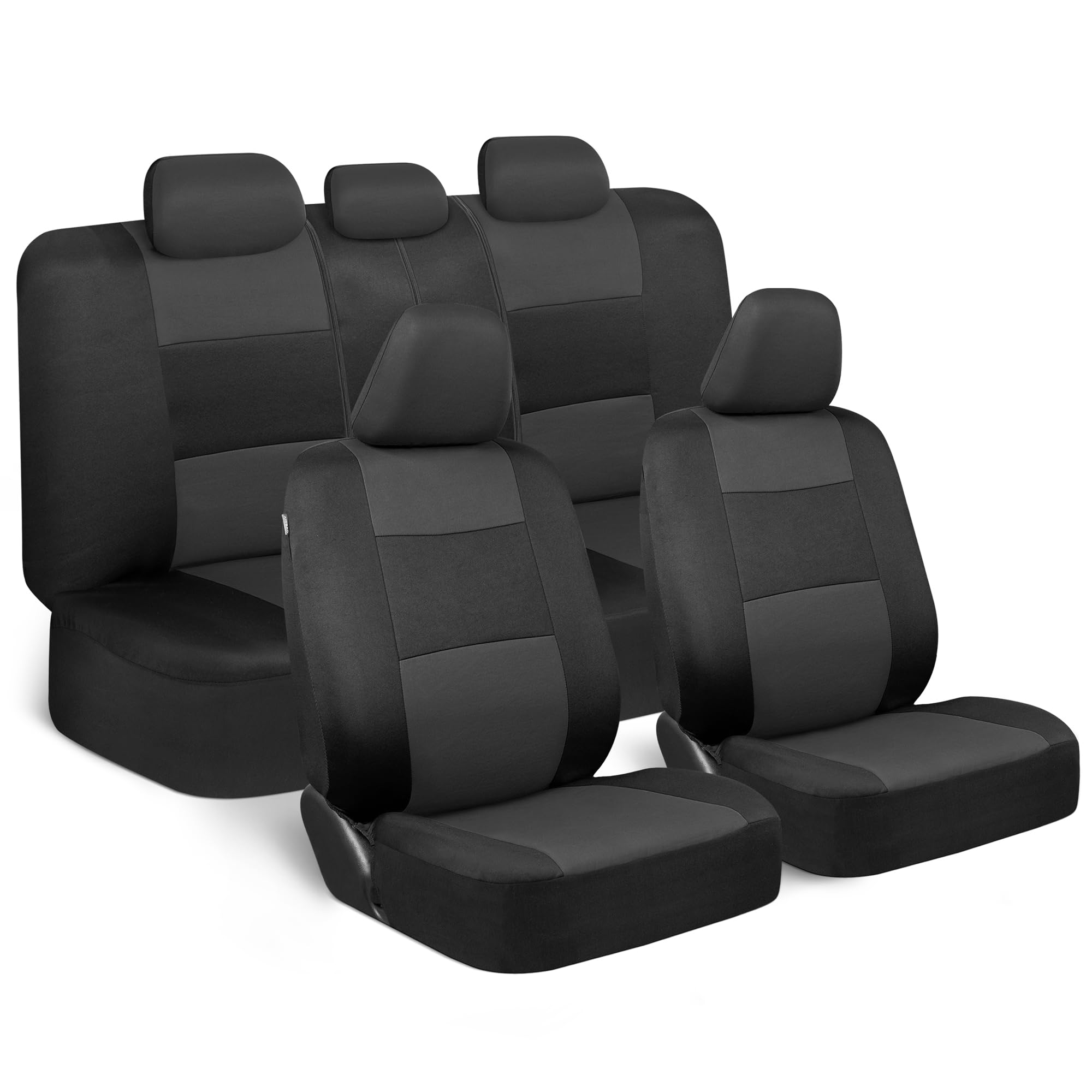 BDK PolyPro Car Seat Covers Full Set in Charcoal on Black - Front and Rear Split Bench for Cars, Easy to Install Cover Set, Accessories Auto Trucks Van SUV