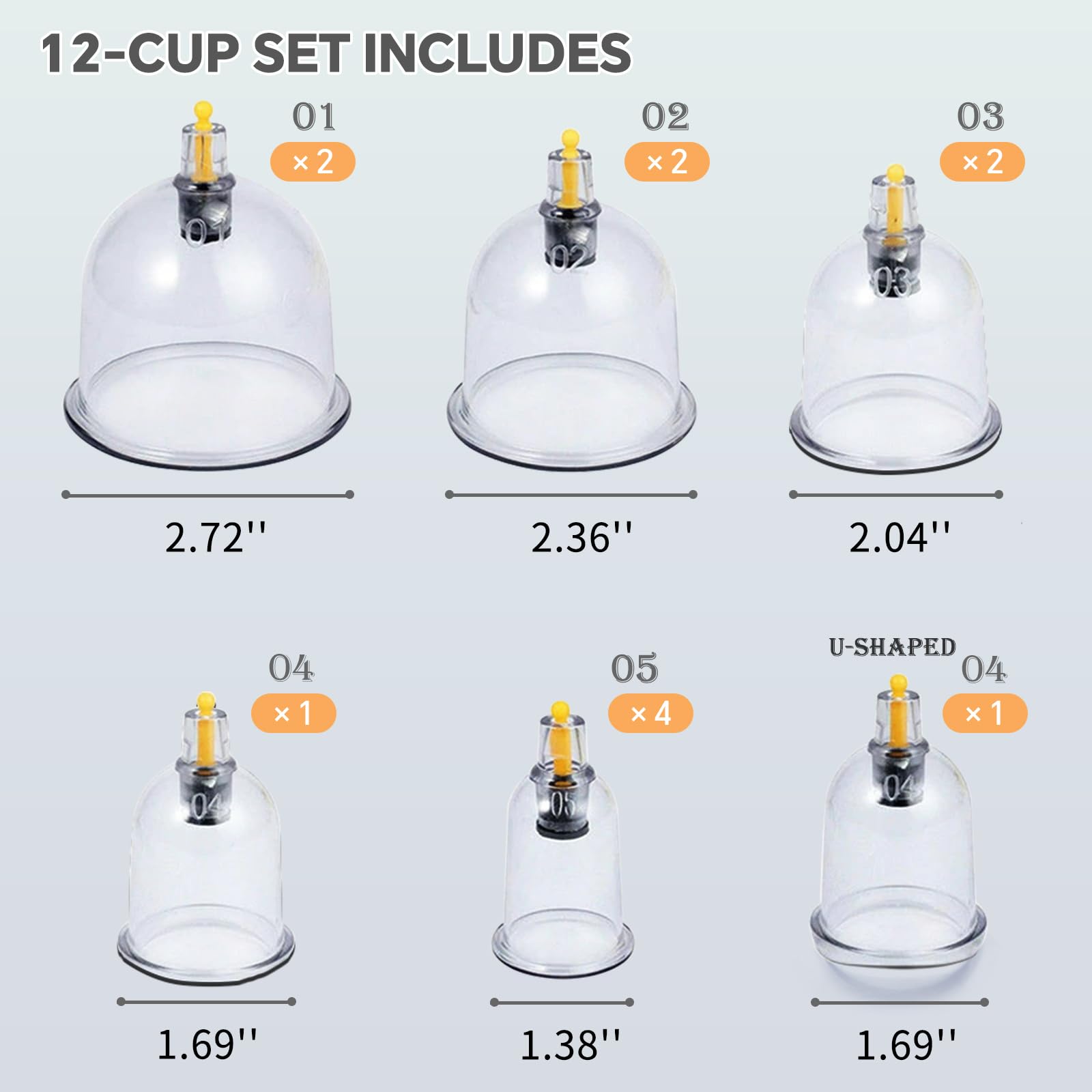 AIKOTOO Cupping Therapy Set w/ 12 Massage Cups for Back Pain Relief Physical Therapy with Hand Pump