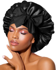 Bonnet Queen Silk Bonnet Satin Bonnet Hair Bonnet for Sleeping Night Sleep Hat with Tie Band Black Bonnet with Head Wrap for Women Natural Hair