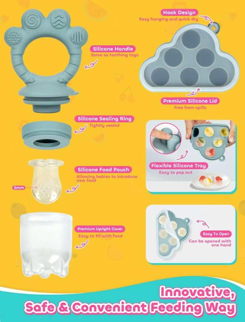 LOTBILL Baby Breastmilk Popsicle Molds & Fruit Food Feeder Pacifier, Silicone Baby Food Storage Containers, Baby Popsicle Molds Teething for Toddler Teething & Infant Self Feeding (Blue)
