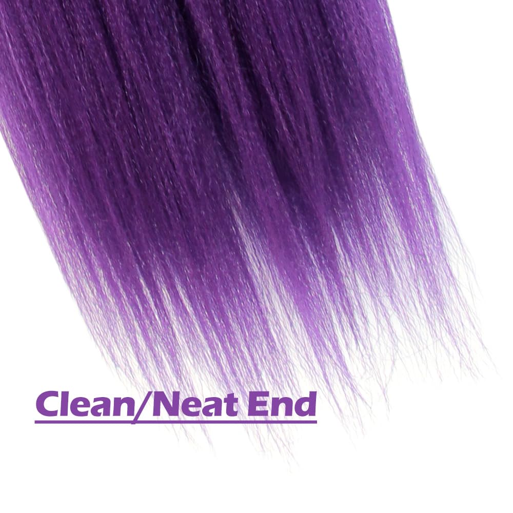 WUDAS Purple Braiding Hair 24 Inch Long Pre Stretched Hair Straight Yaki Texture Synthetic Hair Extensions Softness, 2 Packs