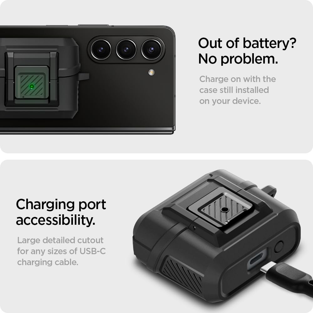 Spigen Lock Fit Designed for Samsung Galaxy Buds3 FE (2025) / Buds3 Pro (2024) / Buds 3 Case (2024) Cover with Secure Locking Protection - Matte Black