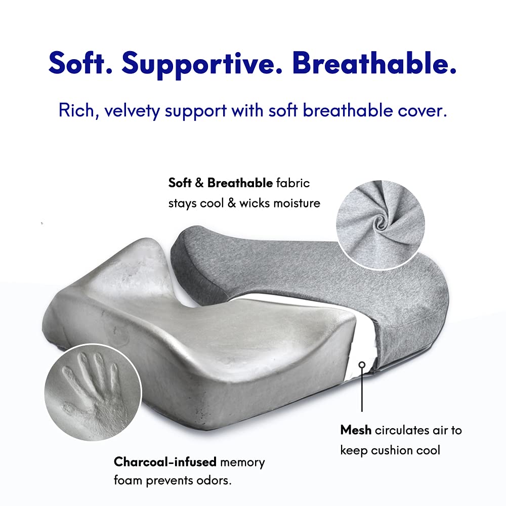 Cushion Lab Patented Pressure Relief Seat Cushion for Long Sitting Hours on Office & Home Chair - Extra-Dense Memory Foam for Soft Support. Car Pad for Hip, Tailbone, Coccyx, Sciatica - Black