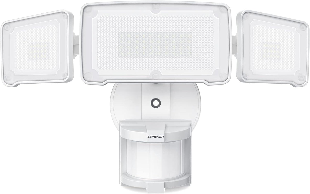 LEPOWER LED Security Lights Motion Sensor Light Outdoor, 38W 4200LM Light, 5500K, IP65 Waterproof, 3 Head Detected Flood Light for Garage, Yard, Porch (White)