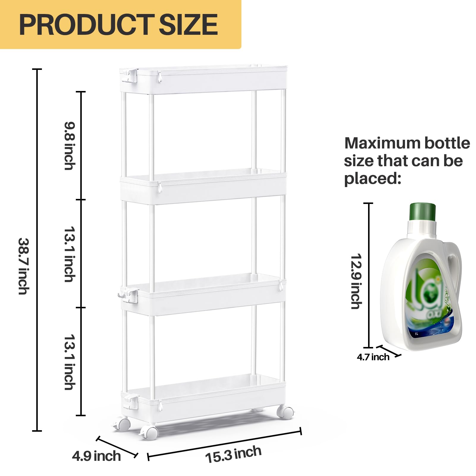 SPACEKEEPER Slim Rolling Storage Cart 4 Tier Bathroom Organizer Mobile Shelving Unit Utility Cart Tower Rack for Kitchen Laundry Narrow Places, White