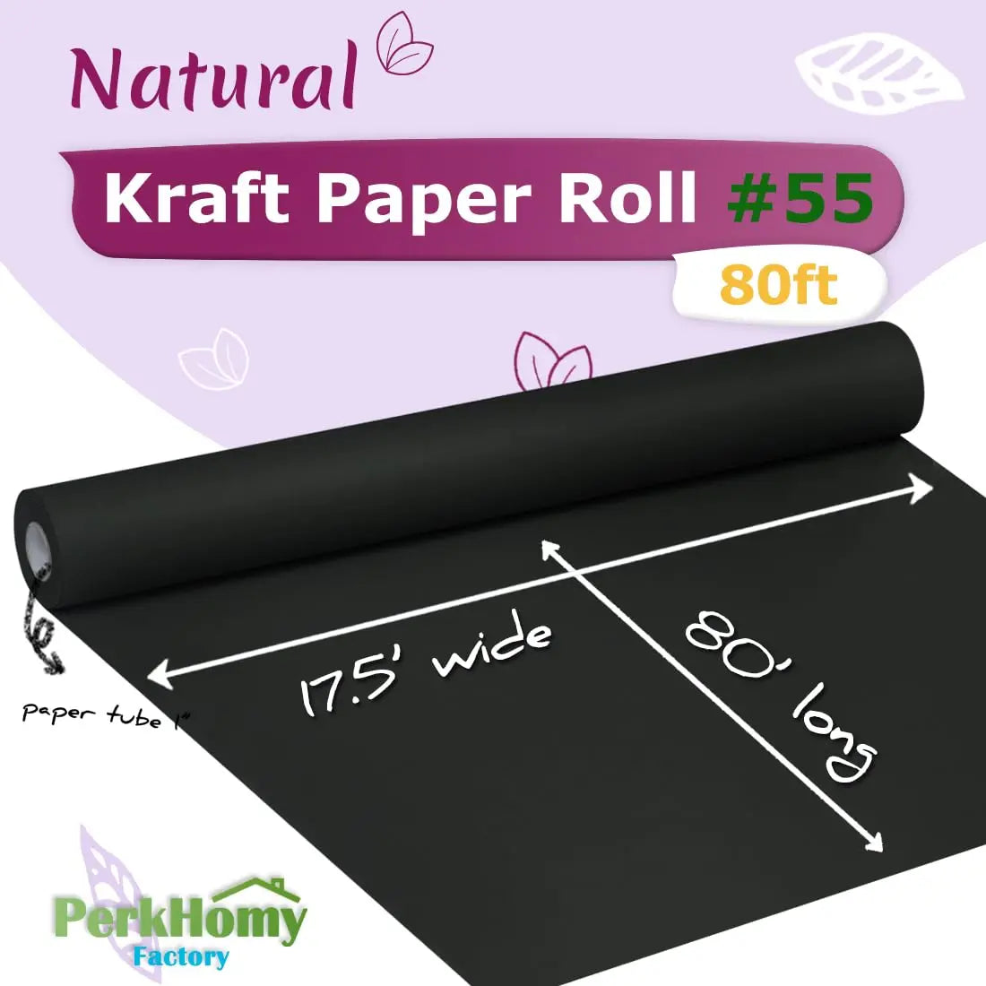 PerkHomy Black Kraft Paper Roll 17.5" x 960" (80') for Gift Wrapping Bouquet Flower Art Painting Craft Writing Packaging Shipping 80GSM 55LB (Black, 17.5" x 80')