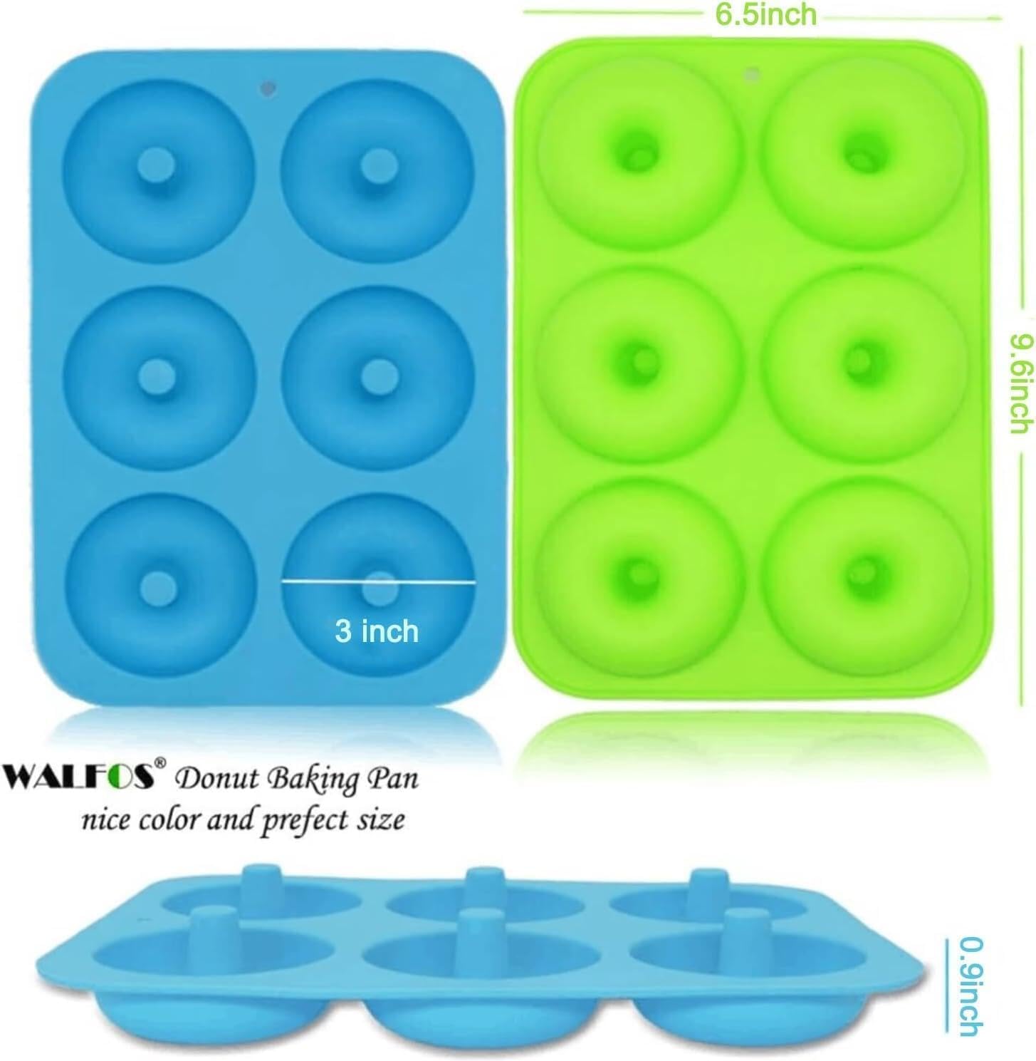 Walfos Silicone Donut Mold - Non-Stick Silicone Doughnut Pan Set, Just Pop Out! Heat Resistant, Make Perfect Donut Cake Biscuit Bagels, BPA FREE and Dishwasher Safe, Set of 3