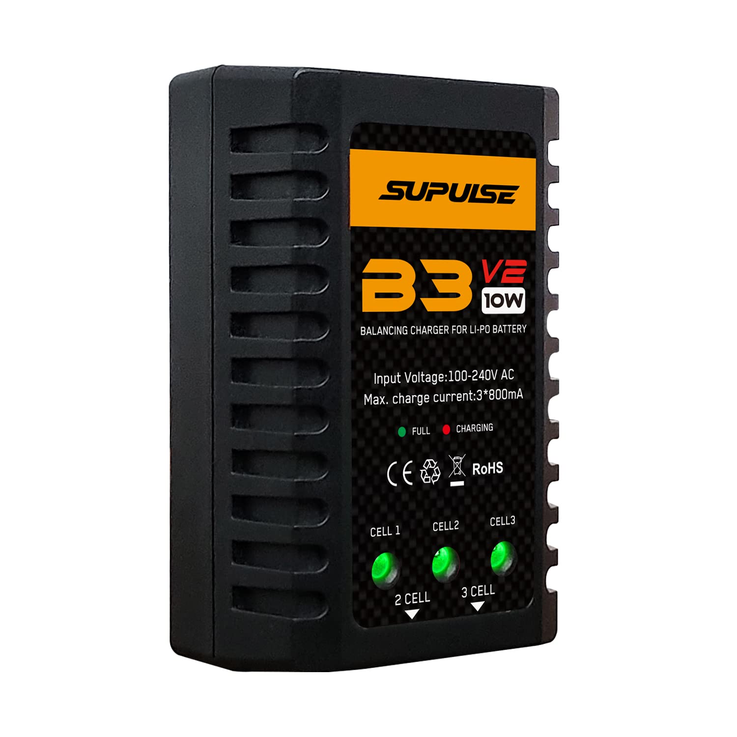 SUPULSE LiPo Battery Charger 2S-3S RC Balance Charger AC 7.4-11.1V 10W Upgrade Version Compact Lipo Charger RC Car Charger for XHR Plug Battery(B3V2)