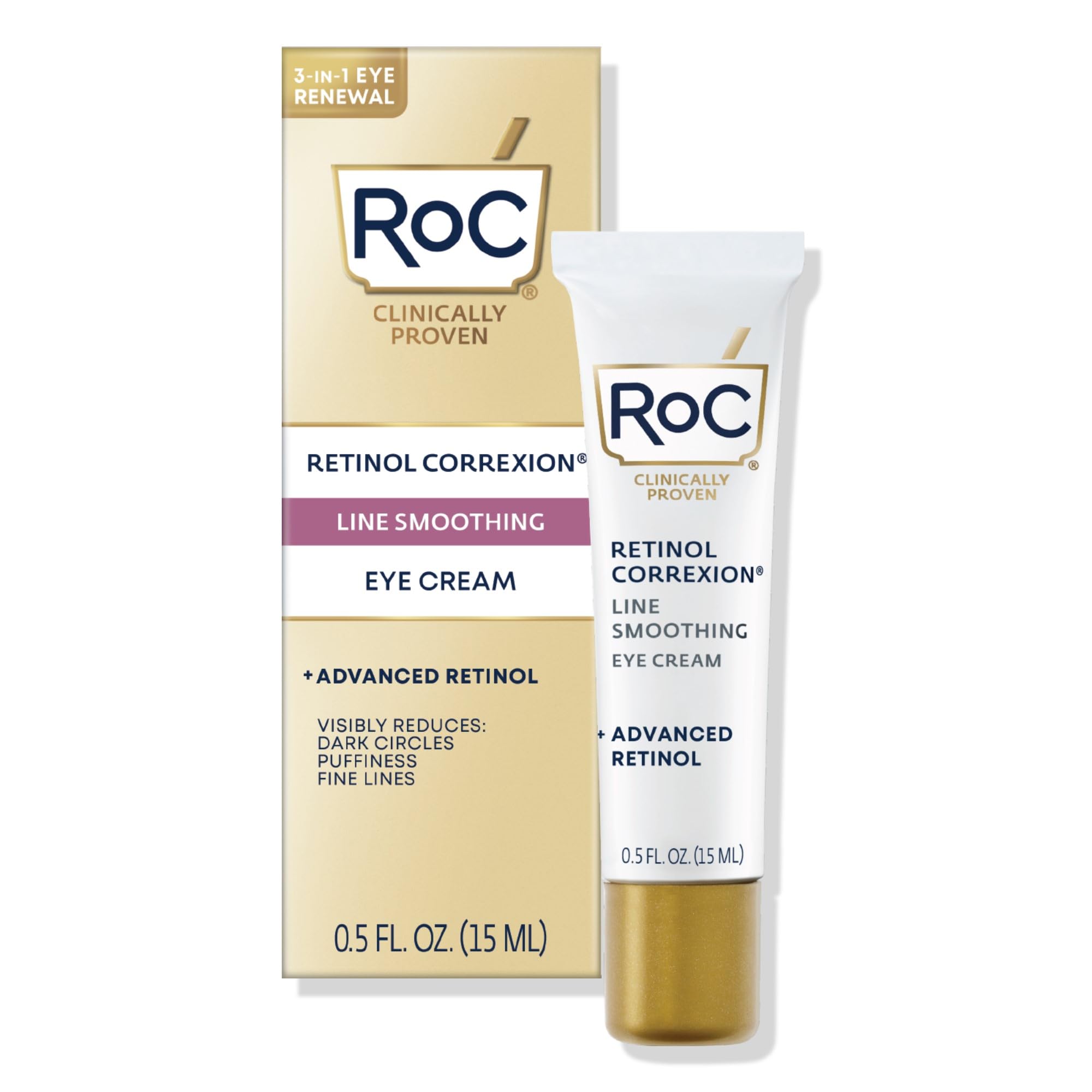 RoC Retinol Correxion Under Eye Cream for Dark Circles & Puffiness, Daily Wrinkle Cream, Anti Aging Skin Care Treatment Women and Men, 0.5 oz (Packaging May Vary)