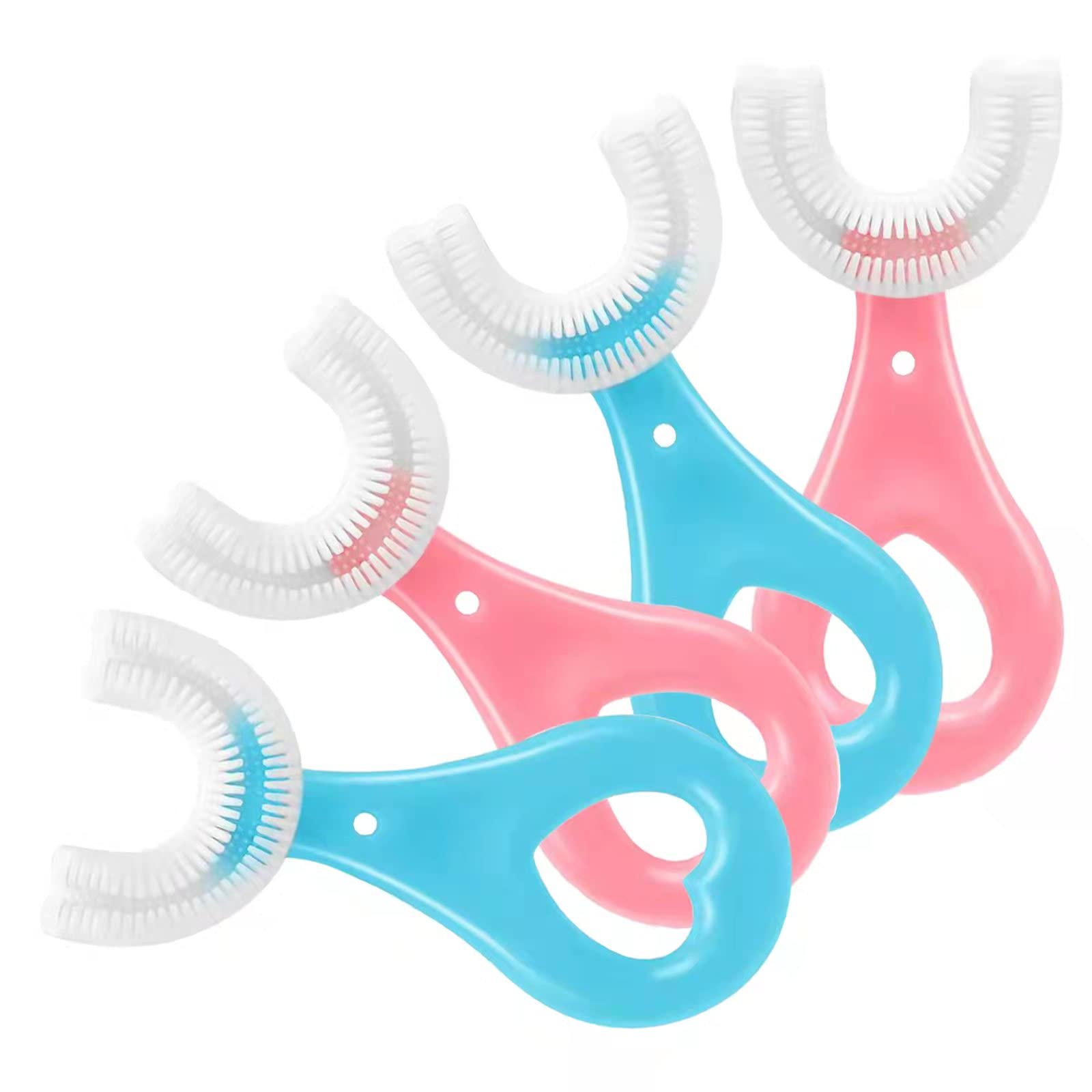 4 Pack U Shaped Toothbrush Kids, Soft Silicone Brush Head Whole Mouth with Handle 360 degrees Oral Teeth Cleaning Design for Toddler Toothbrushes Age 2-6