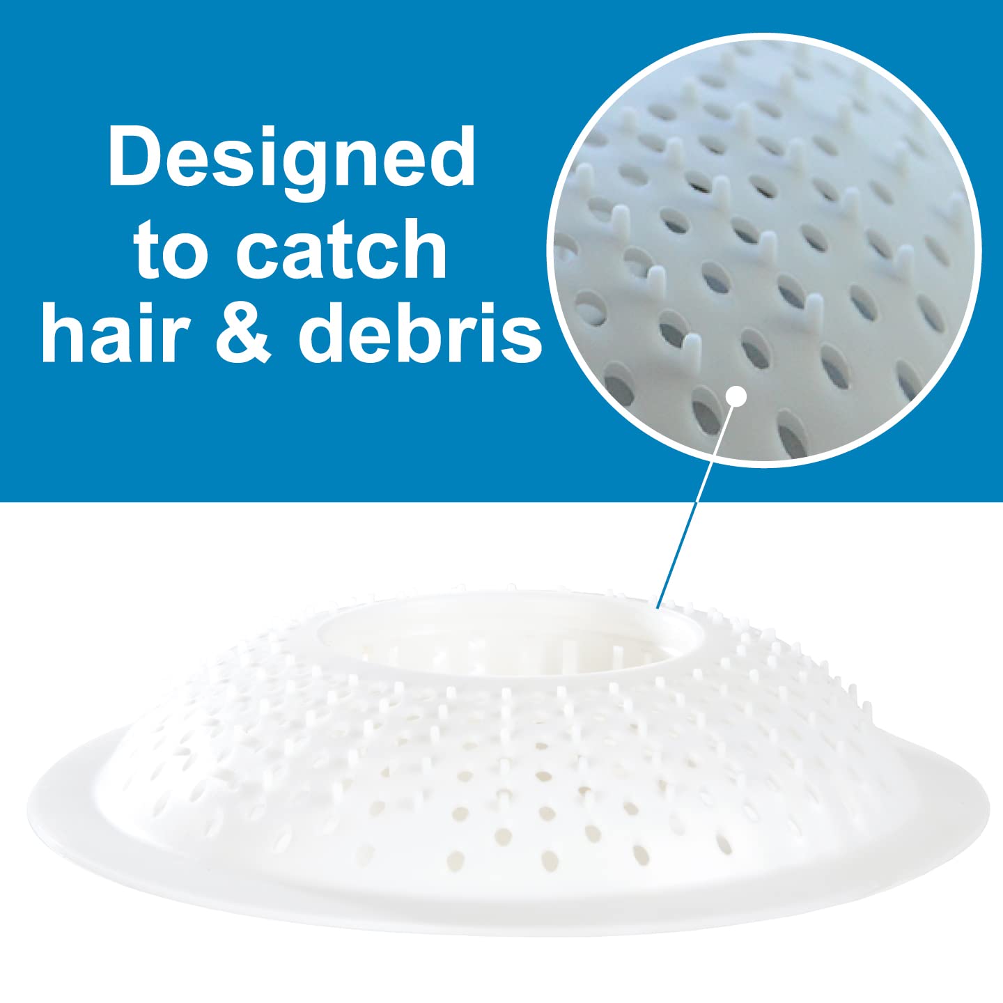 Hairstopper Drain Cover Hair Catcher for Shower and Bathtub, Protects Against Clogs Without Blocking Water Flow, White, 3 Pack