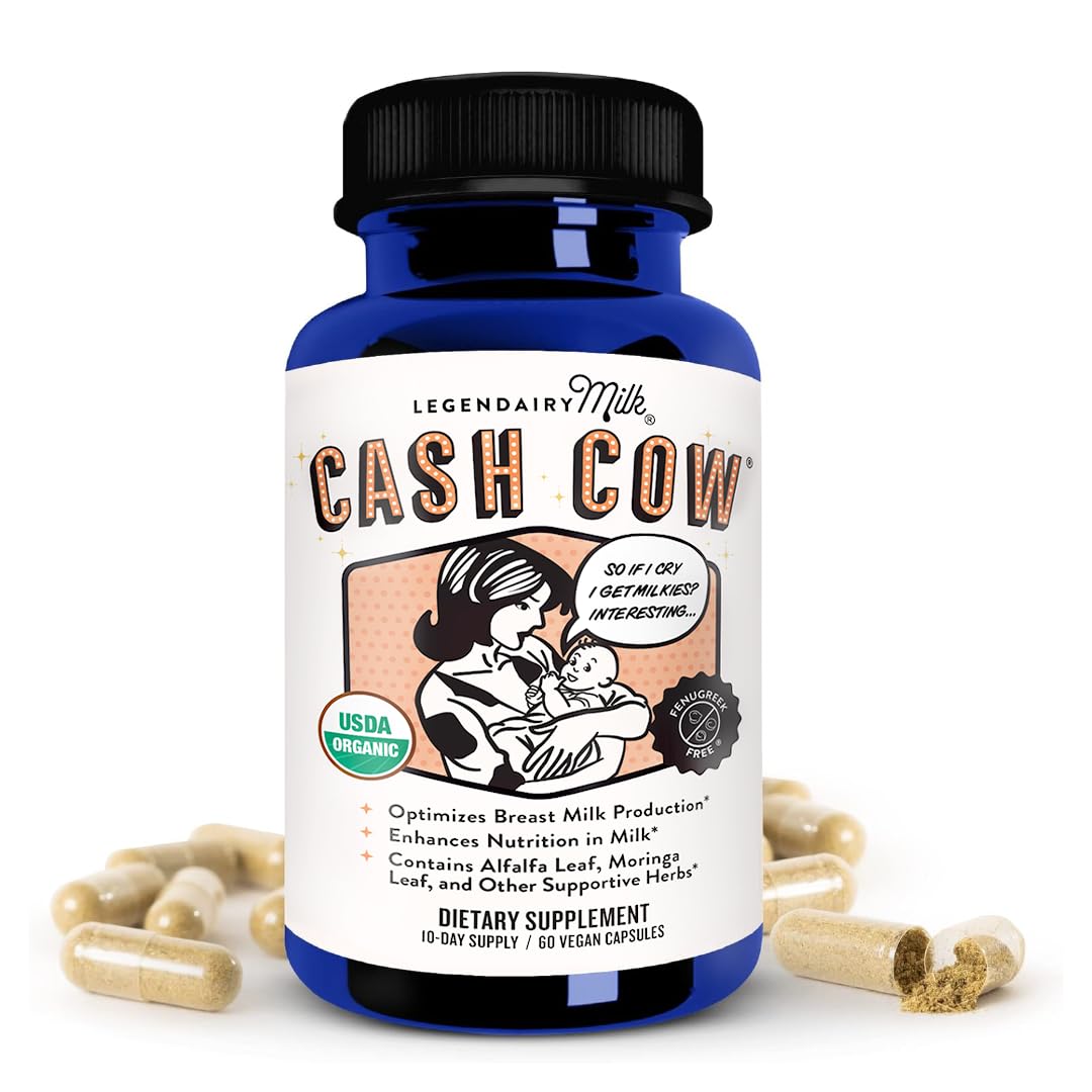 Legendairy Milk Cash Cow Lactation Supplement, Moringa, Alfalfa, and Goat's Rue Breastfeeding Supplement for Milk Supply Increase, Fenugreek-Free, Certified Organic, Vegan, Non-GMO, 60 Capsules