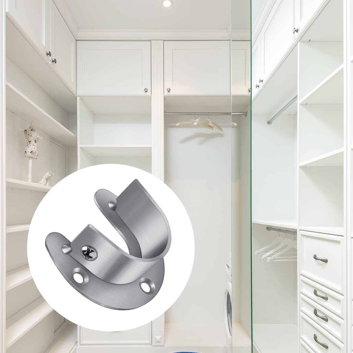 4 Packs Stainless Steel Wardrobe Bracket U-Shaped Rod Socket Flange 1-1/4" Diameter Heavy Duty Closet Rod Brackets End Supports for Closet Rod with Screws (Silver)