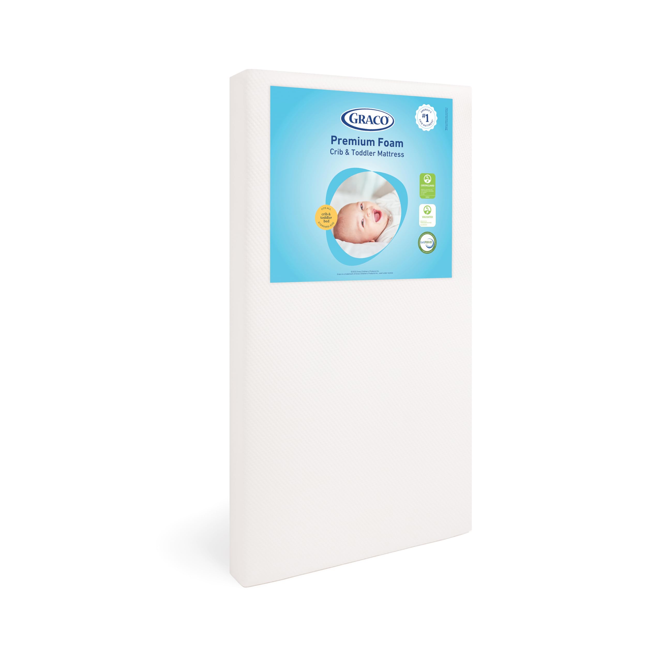 Graco Premium Crib & Toddler Mattress - GREENGUARD Gold Certified, CertiPUR-US Certified Foam, Machine Washable Cover with 100% Waterproof Surface, Fits Standard Full Size Baby Crib and Toddler Bed