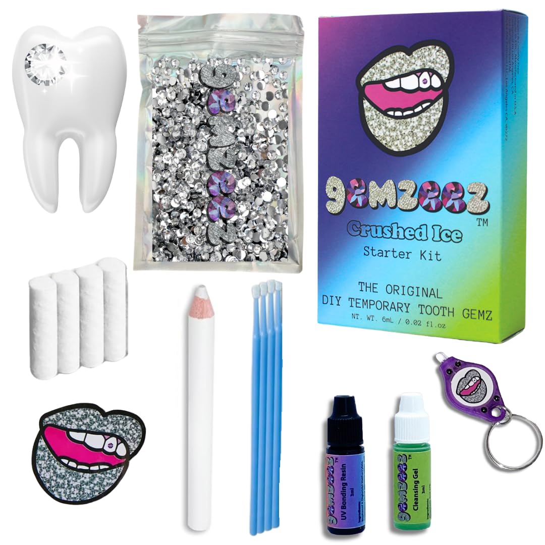 Gemzeez: The Original DIY Temporary Tooth Gemz Starter Kit (Crushed Ice) and 1,000 Gemz