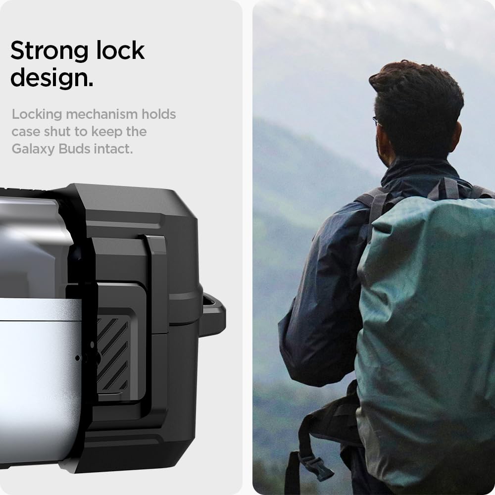 Spigen Lock Fit Designed for Samsung Galaxy Buds3 FE (2025) / Buds3 Pro (2024) / Buds 3 Case (2024) Cover with Secure Locking Protection - Matte Black